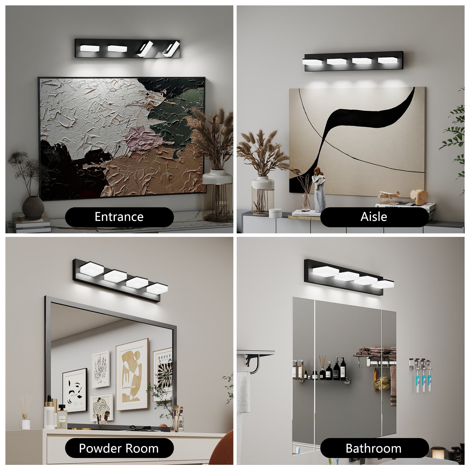 LED Modern Black Bathroom Wall Lighting Fixtures