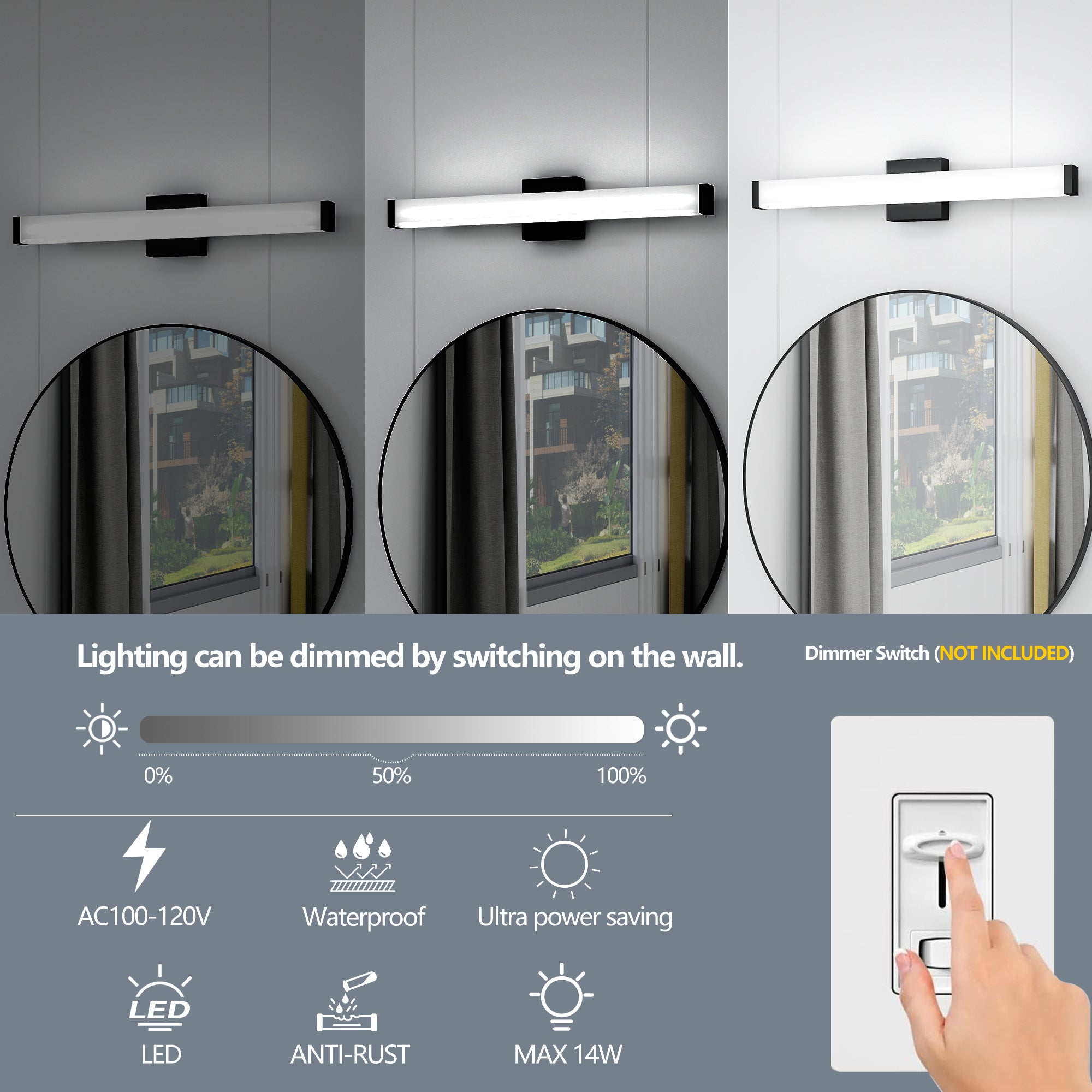 LED Bathroom Vanity Light Brushed Nickel Square