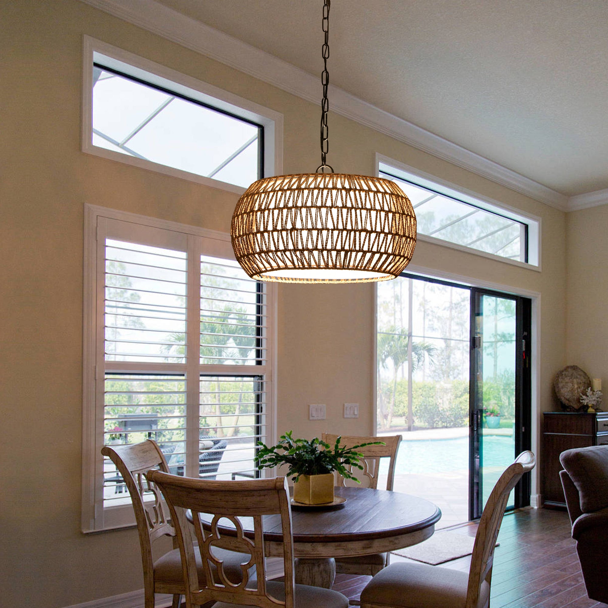 Hand Woven Pendant Light with Linen Shade