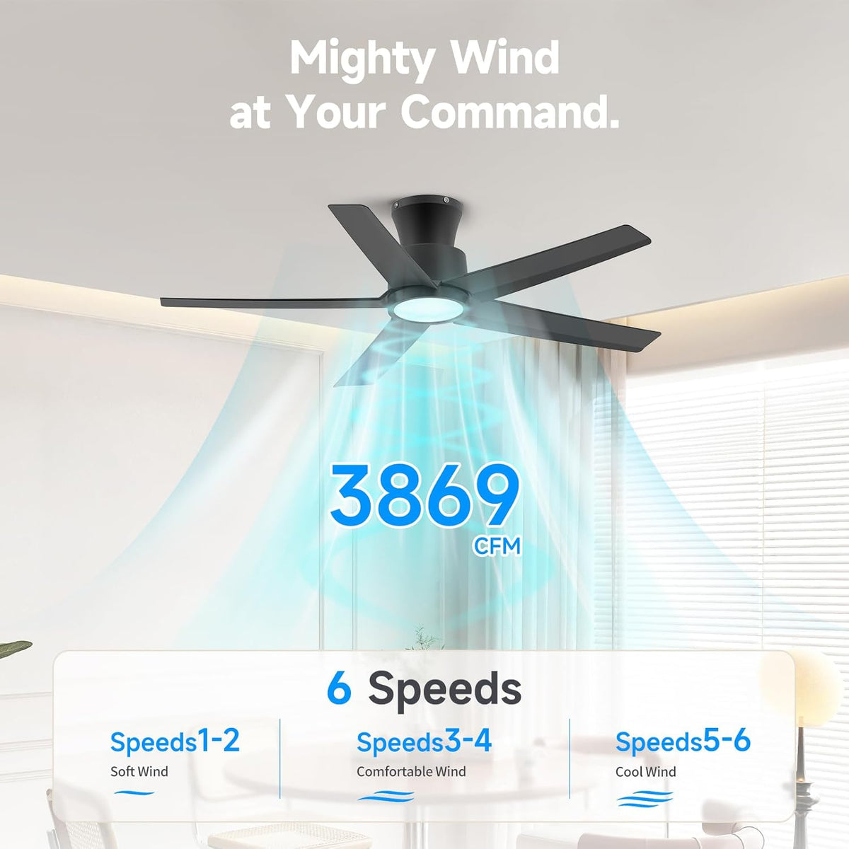 W5 44"  LED Ceiling Fan with 6 Speed and Timer Setting