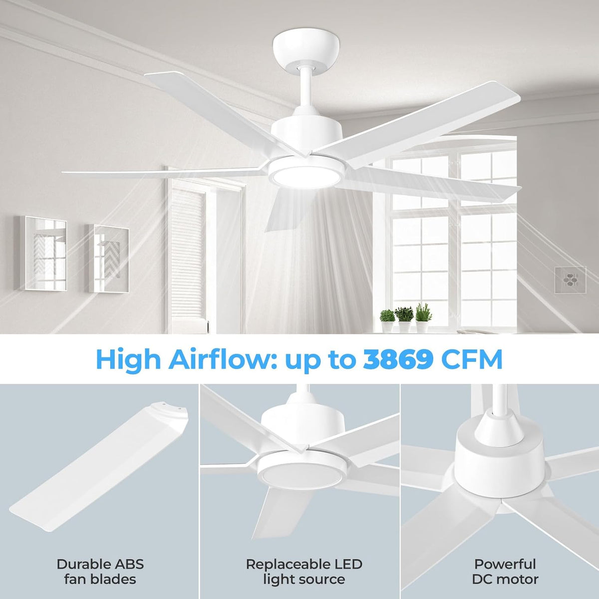 W5 44"  LED Ceiling Fan with 6 Speed and Timer Setting
