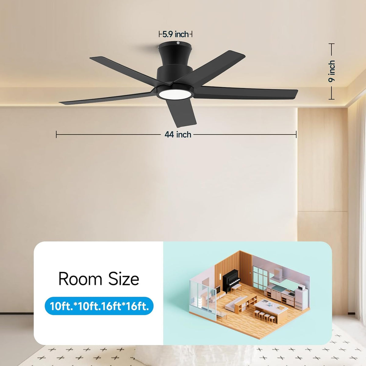 W5 44"  LED Ceiling Fan with 6 Speed and Timer Setting