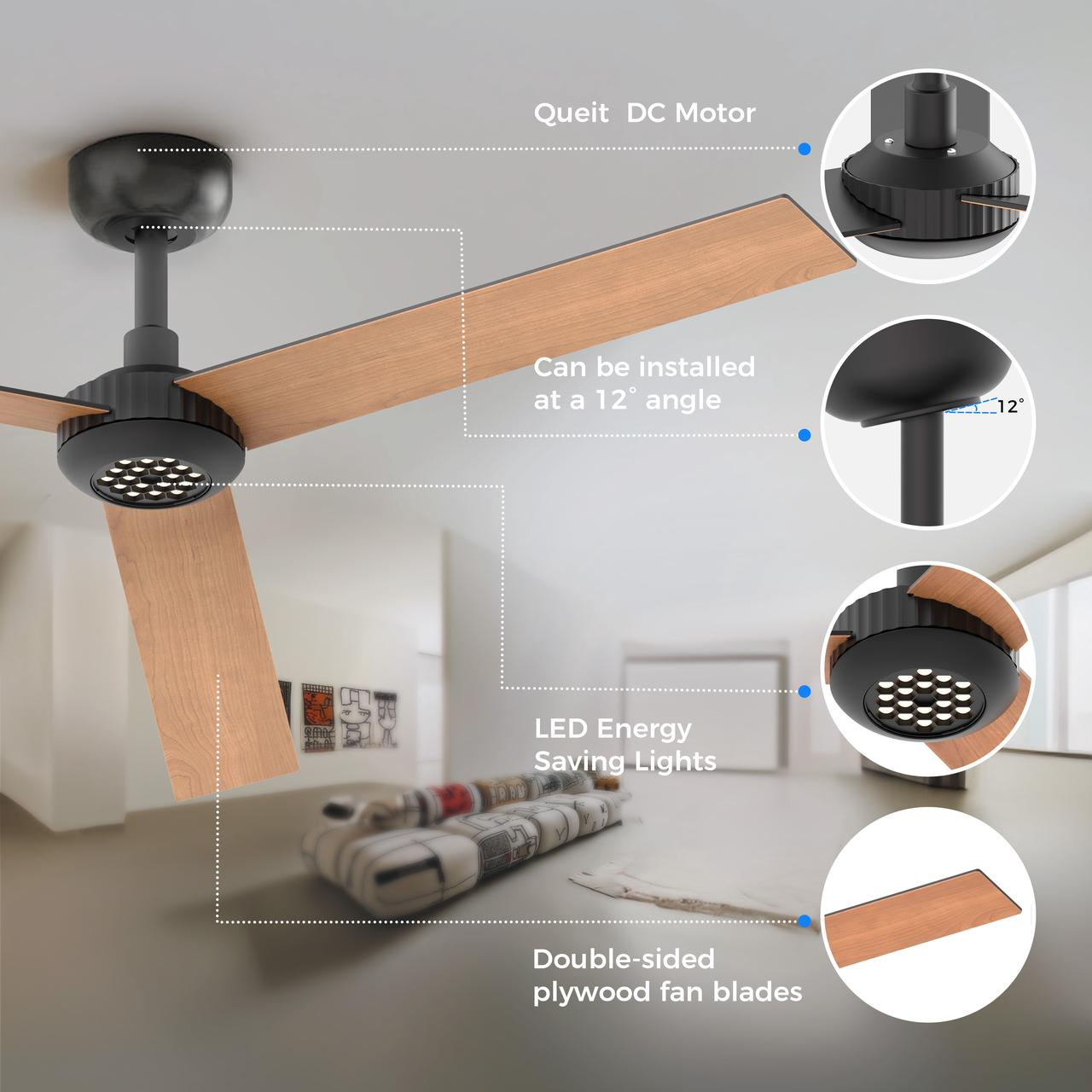 X3 52 Inch LED Ceiling Fan, Plywood Double Side Blades