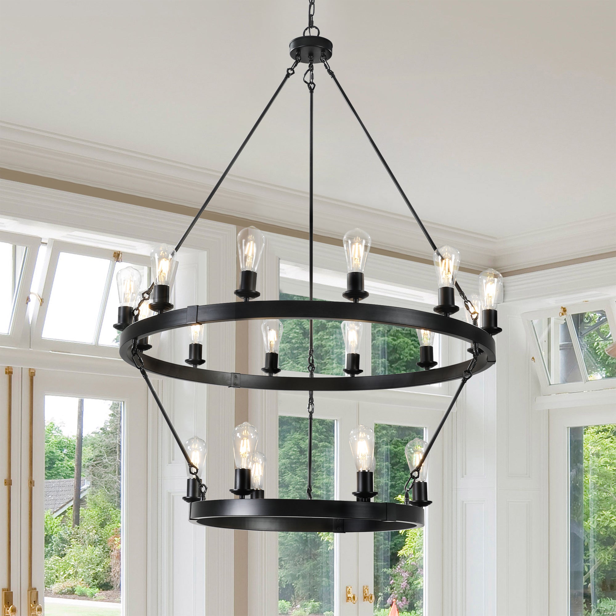 Large 2-Tier Wagon Wheel Chandelier