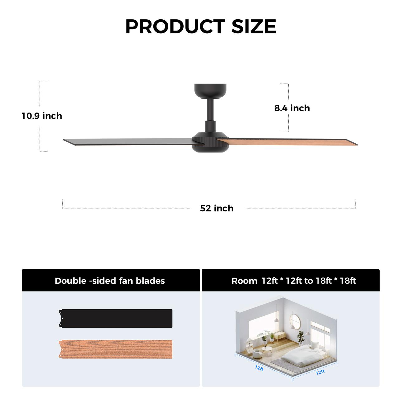 X3 52 Inch LED Ceiling Fan, Plywood Double Side Blades