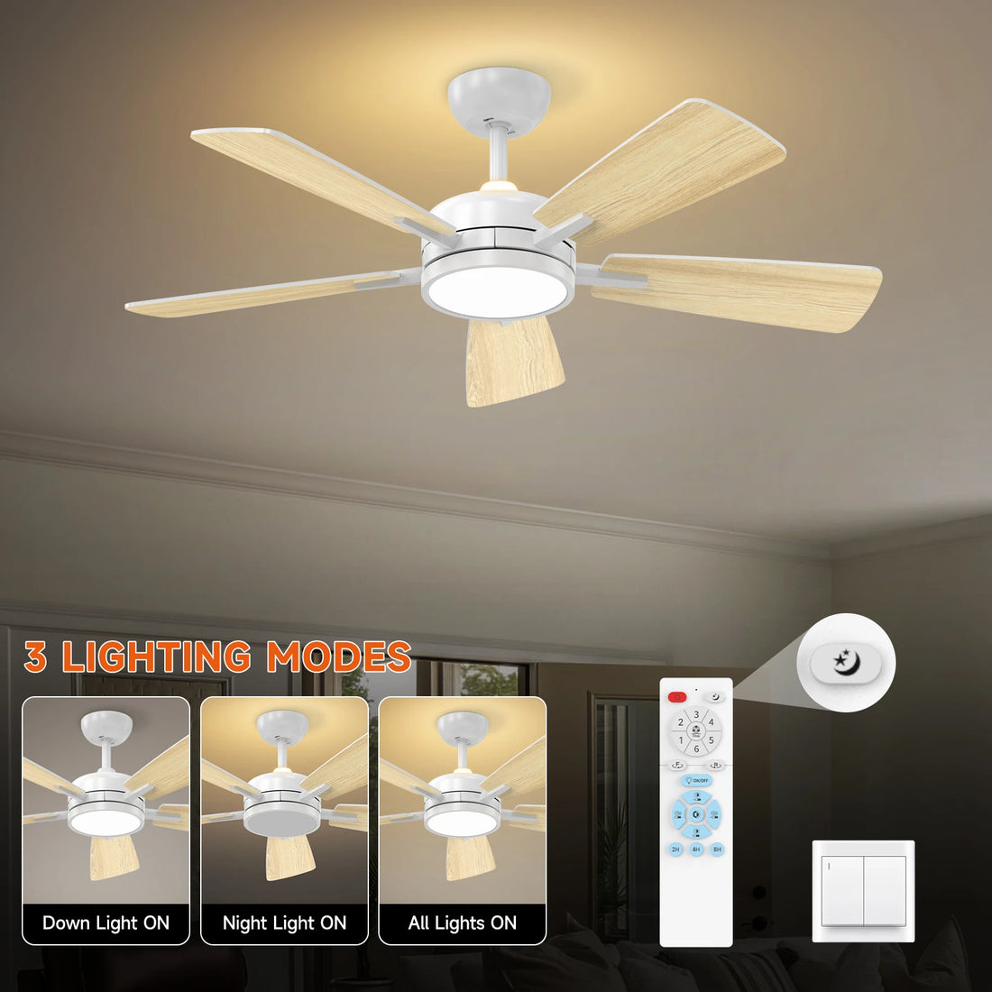 T5 46" Downrod LED Ceiling Fan with Back Light