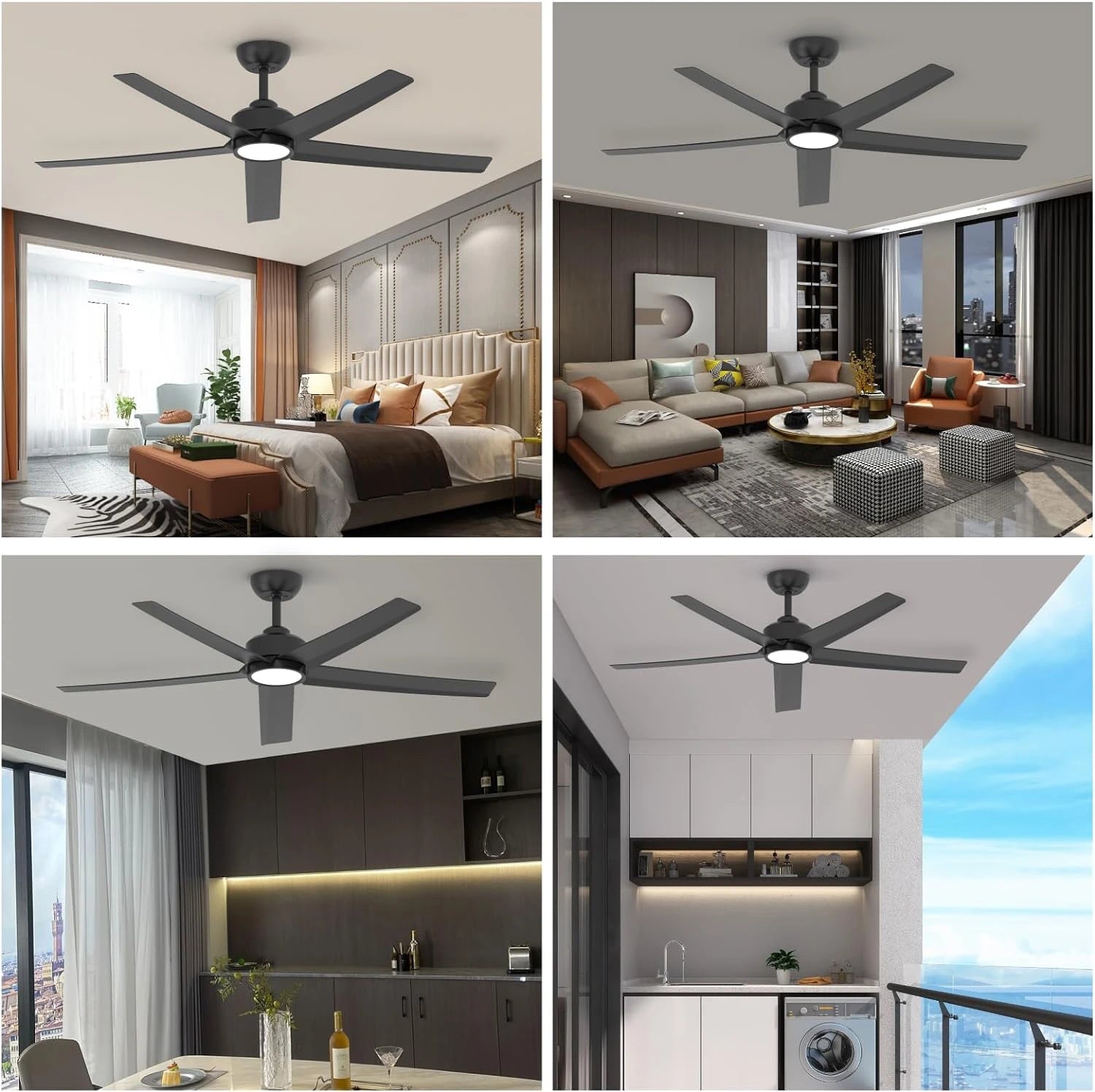 52" Ceiling Fan with Light Remote Control Stepless 3 Color Temperature