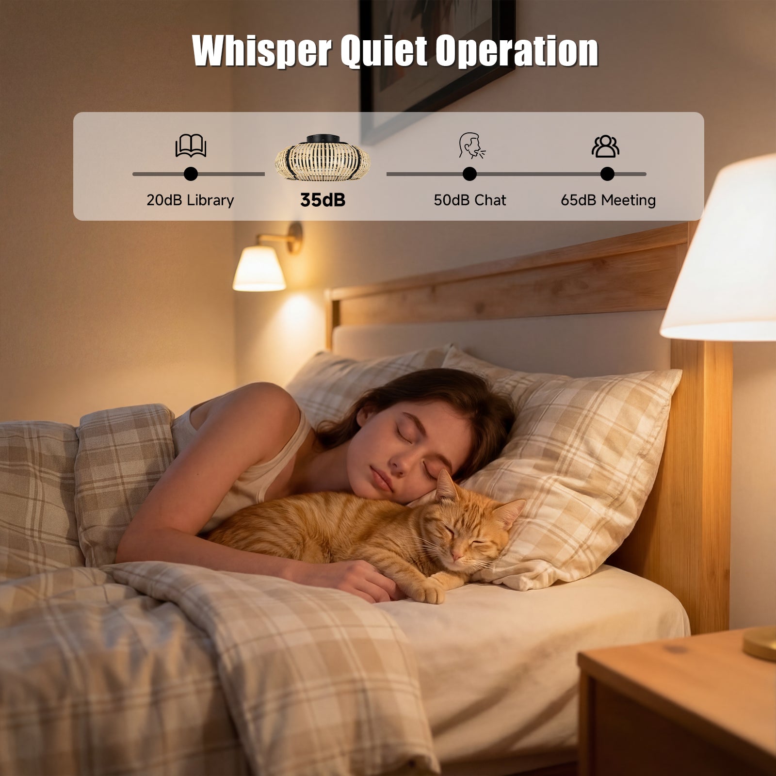 20 Inch LED Caged Bamboo Chip Ceiling Fan