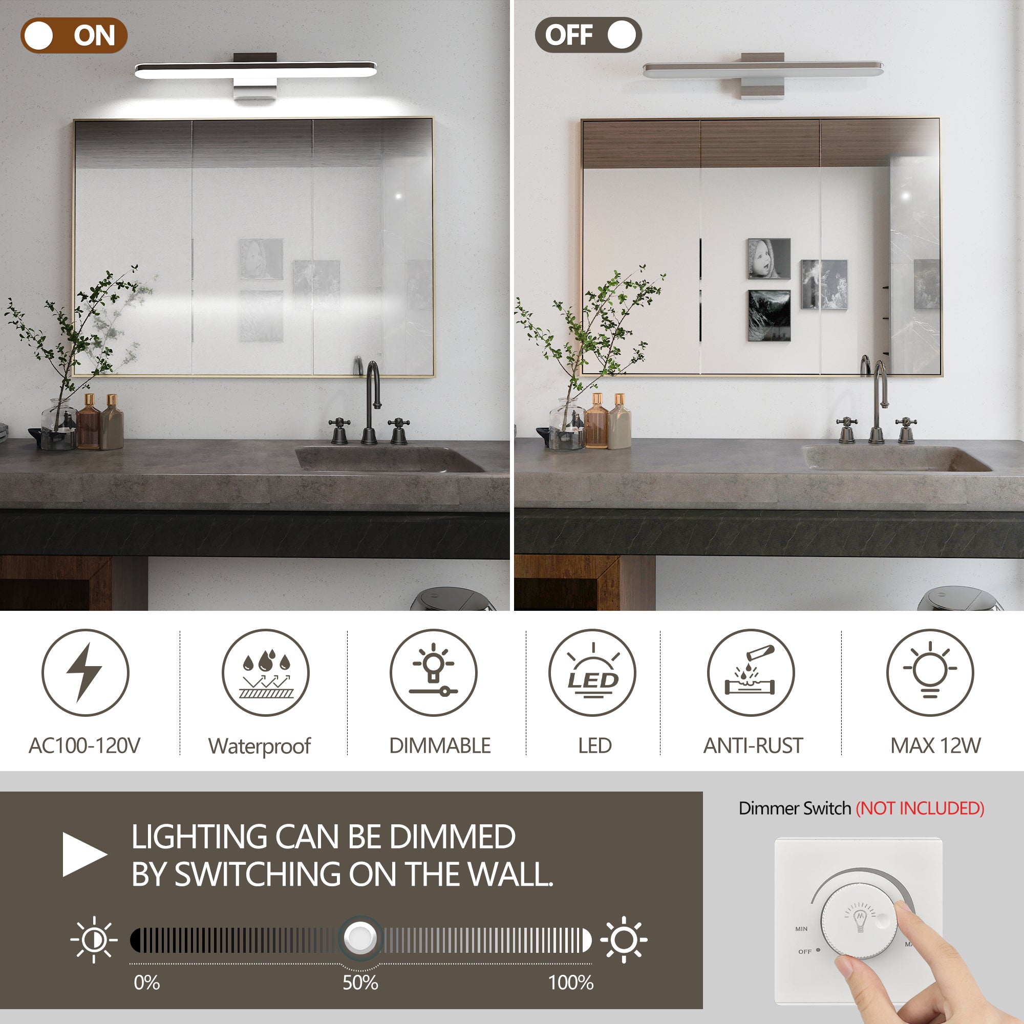 LED Modern Bathroom Light Fixtures Chrome