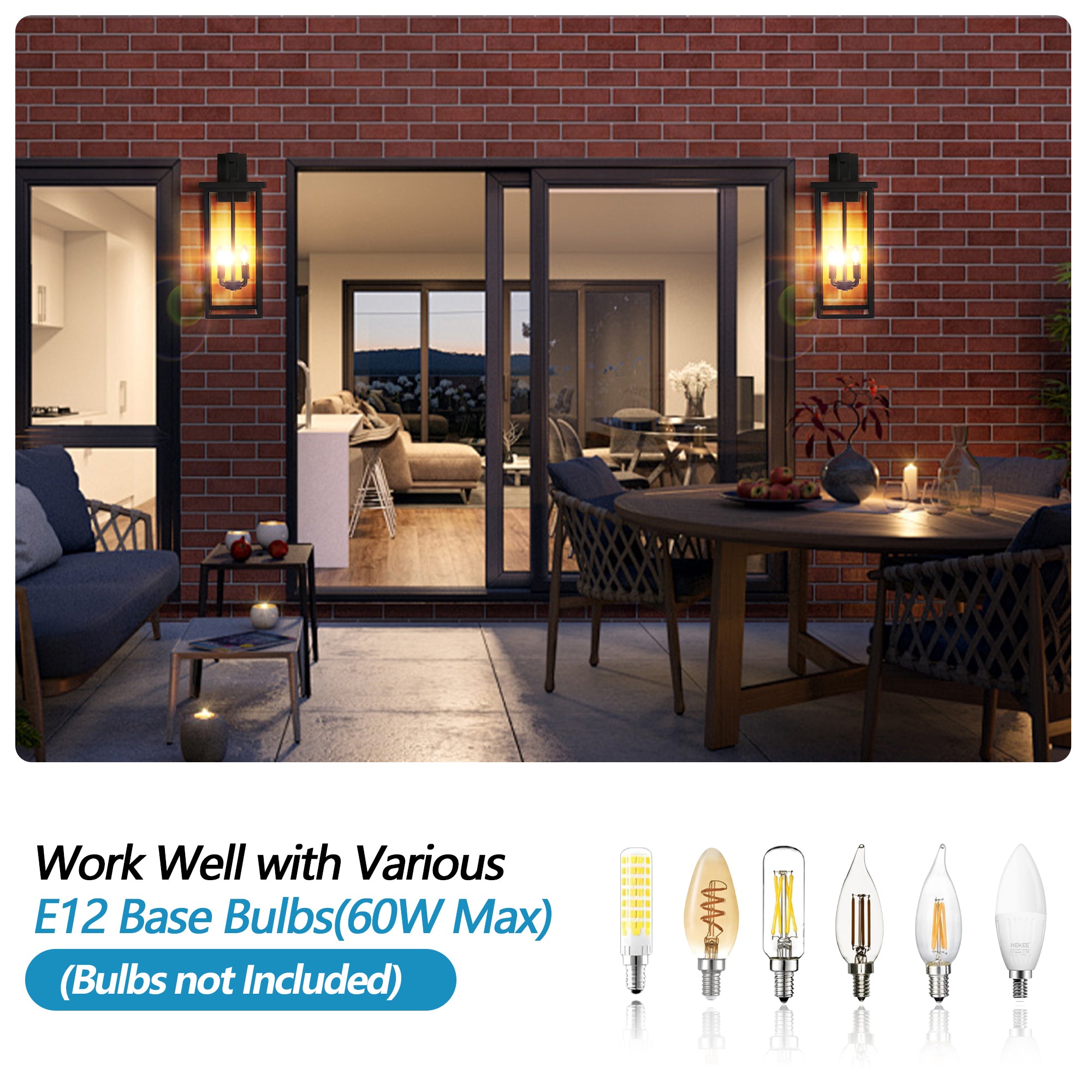 Outdoor Waterproof Iron Frame Glass Shade Wall Light