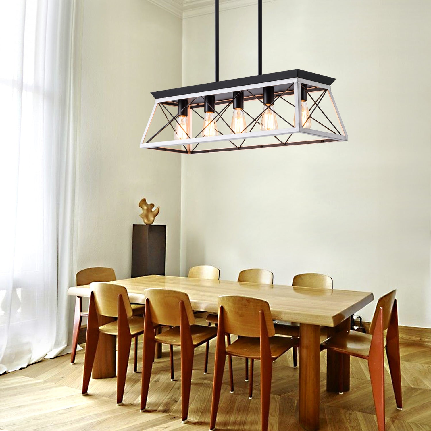 Rectangle Farmhouse Style Chandelier Iron Frame