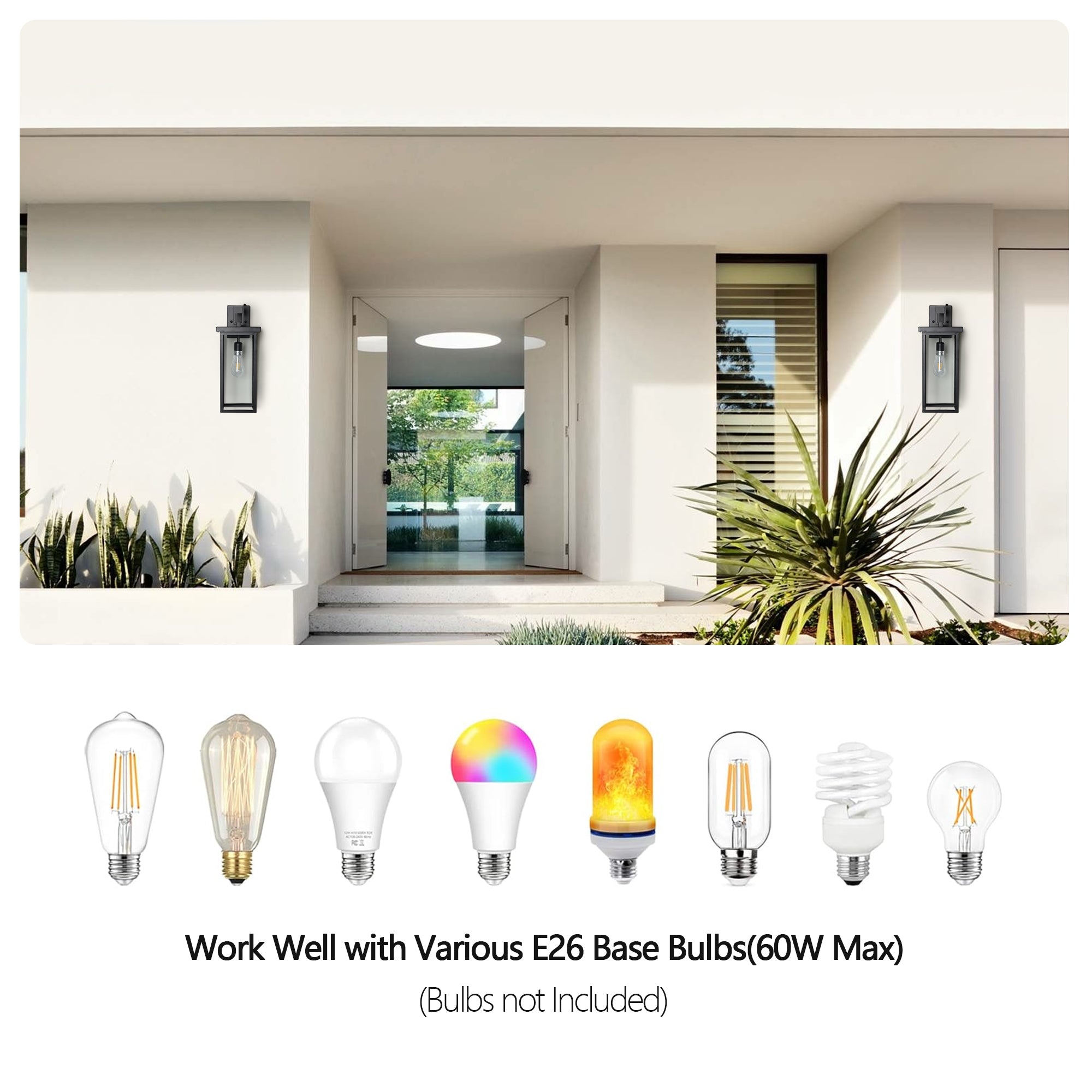 Outdoor Light Sense/Switch Contal Wall Light, 2 Packs