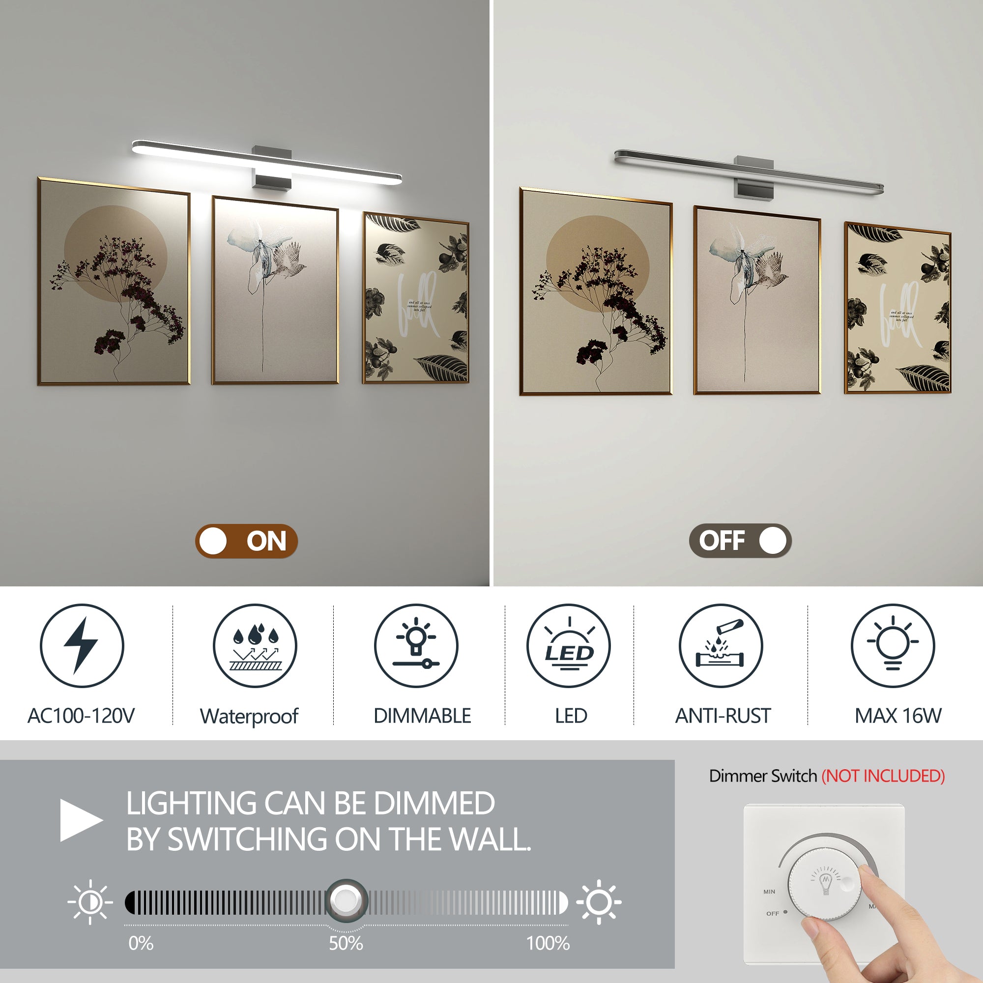 LED Modern Bathroom Light Fixtures Chrome