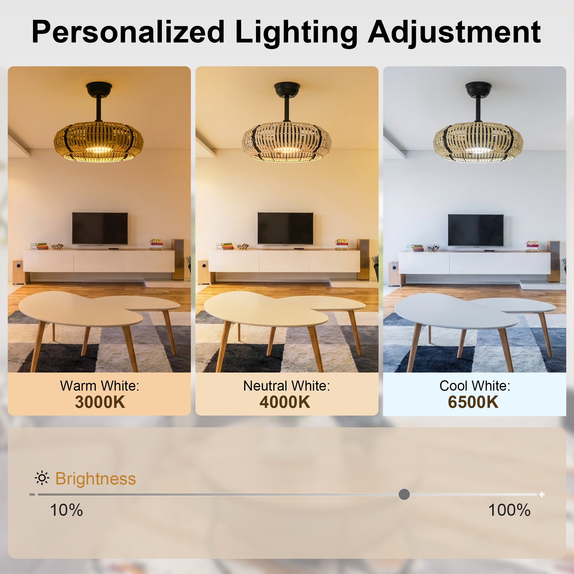 20 Inch LED Caged Bamboo Chip Ceiling Fan