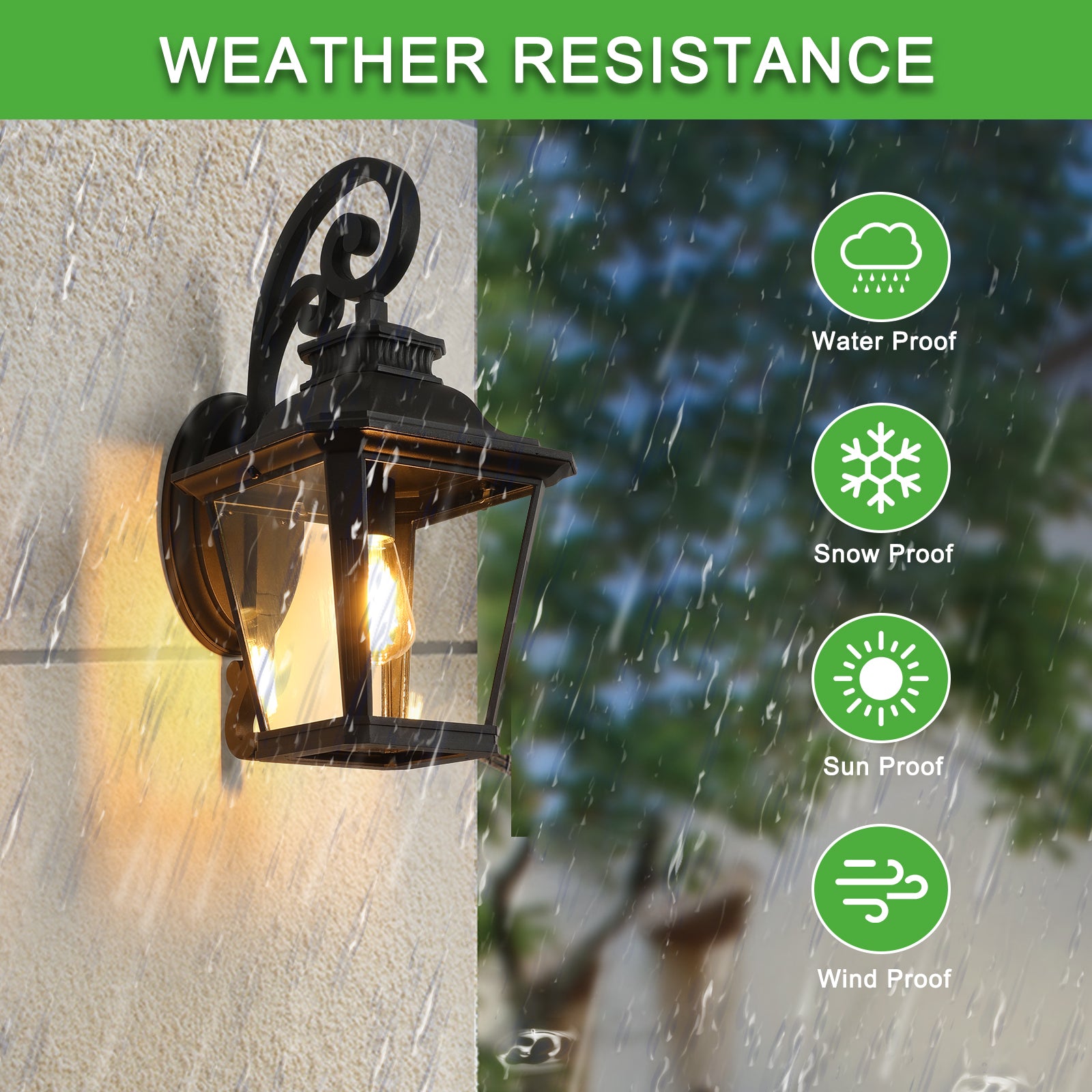 Black Waterproof Wall Sconce with Clear Glass Panels