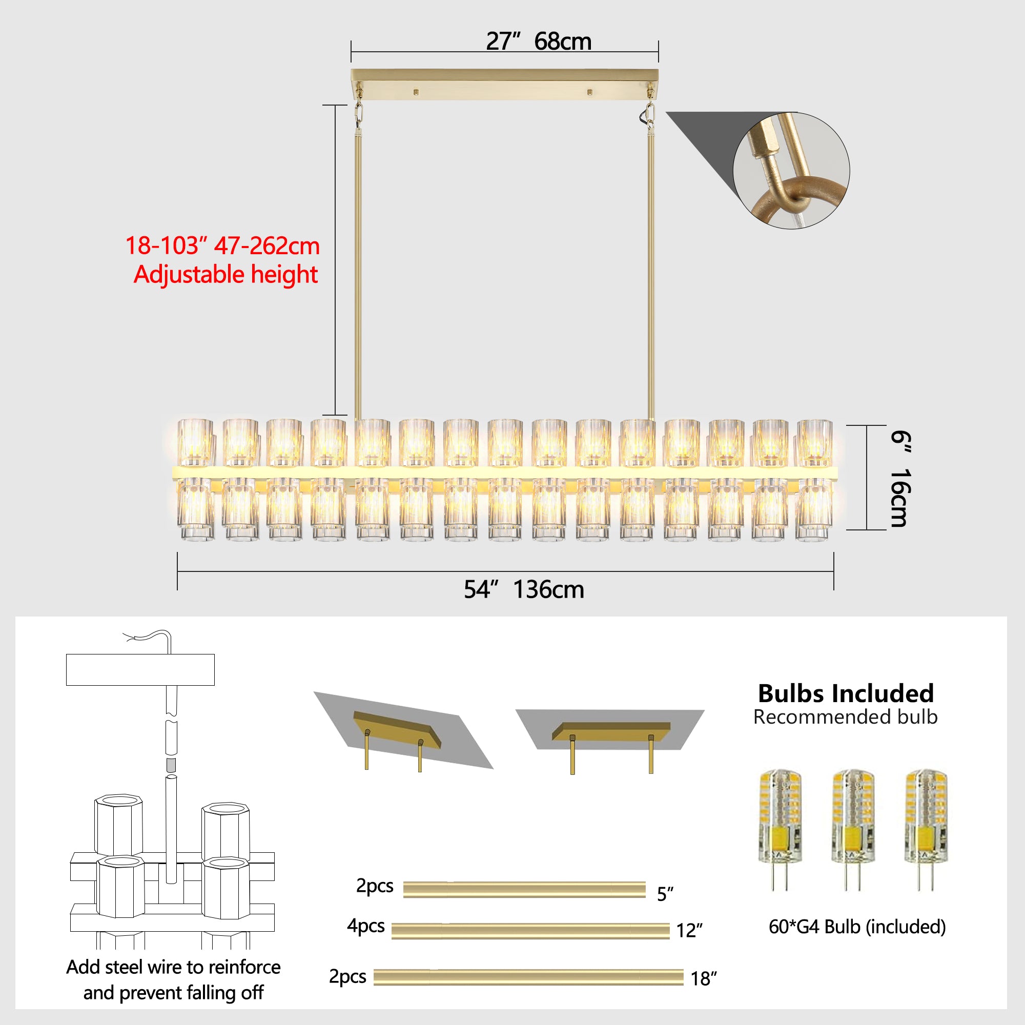 Crystal Rectangular Chandelier Light Fixture