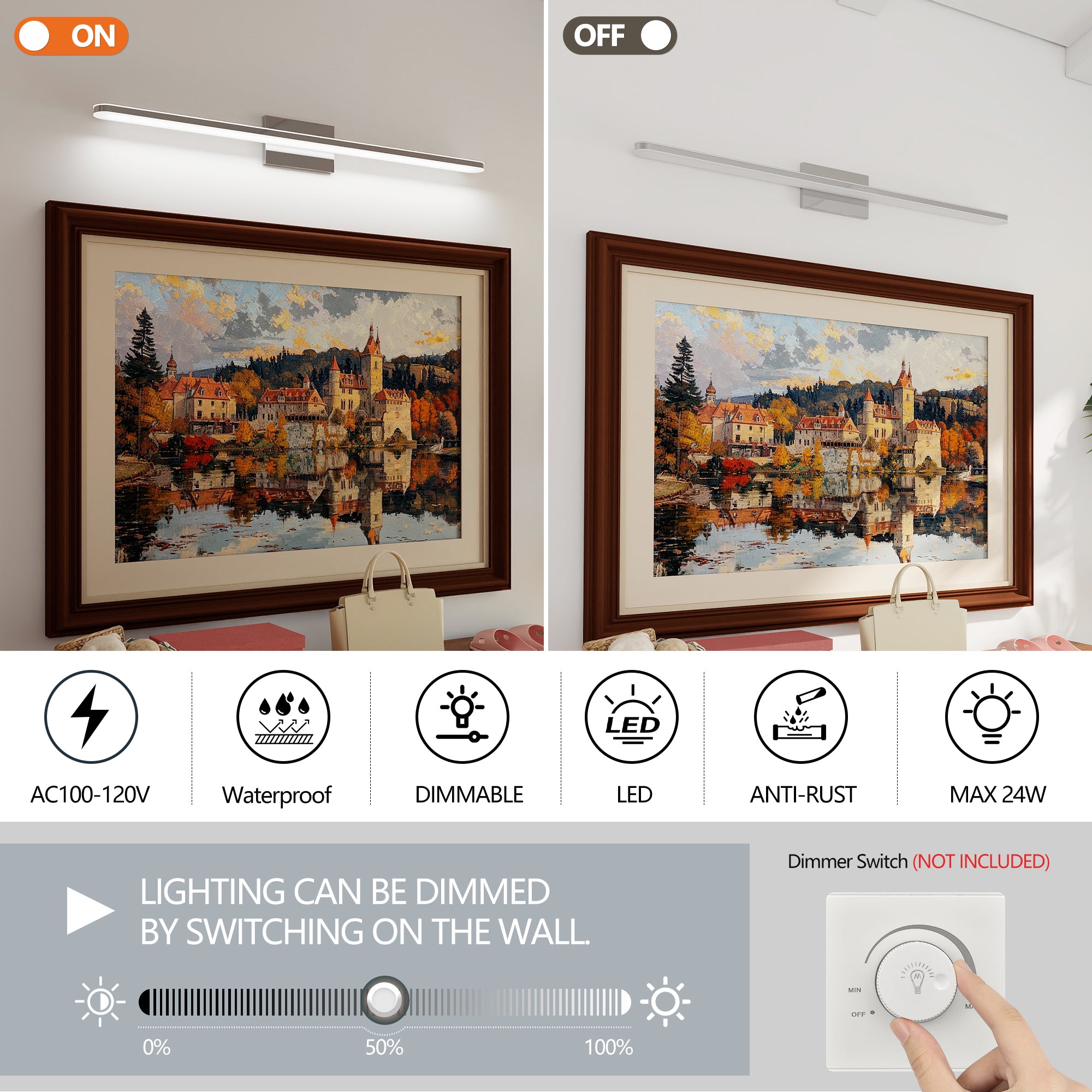 LED Modern Bathroom Light Fixtures Chrome