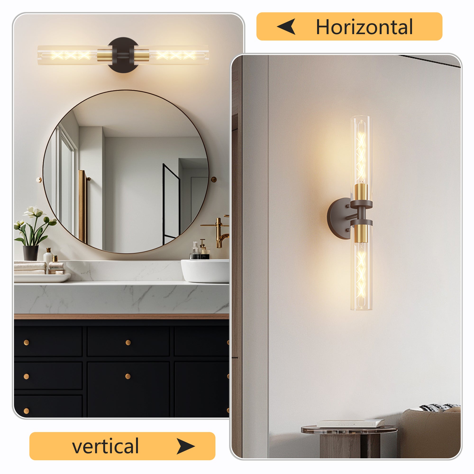 2 Set Modern Wall Sconce with Clear Glass