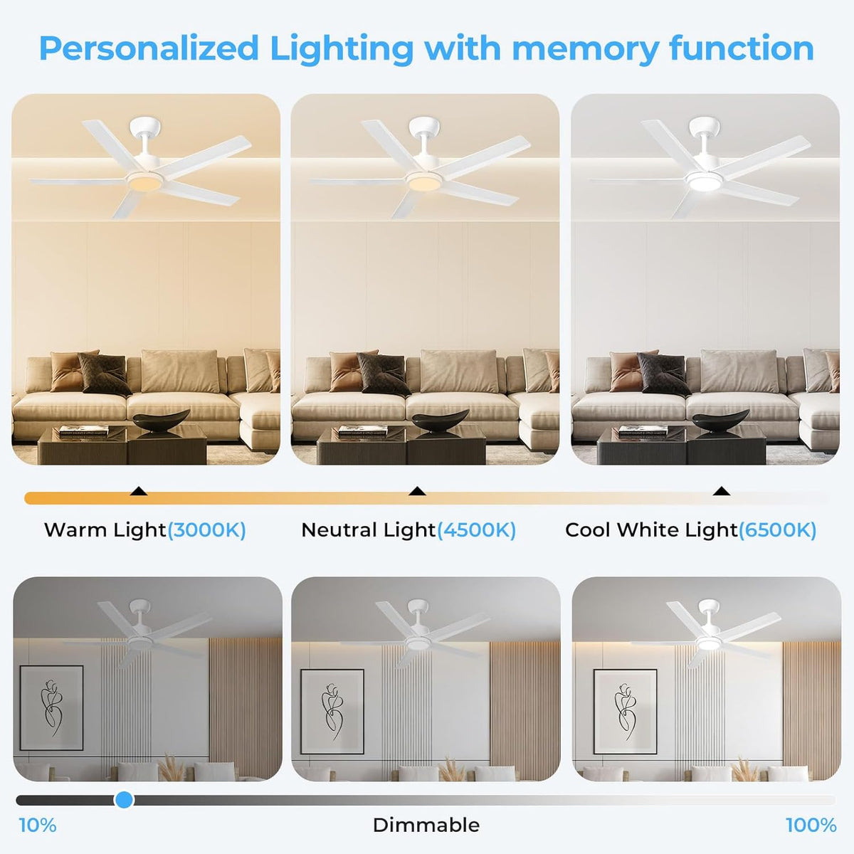 W5 44"  LED Ceiling Fan with 6 Speed and Timer Setting