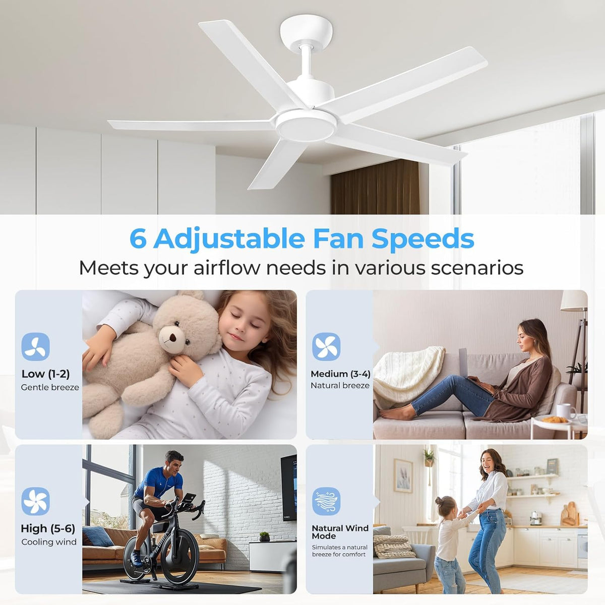 W5 44"  LED Ceiling Fan with 6 Speed and Timer Setting