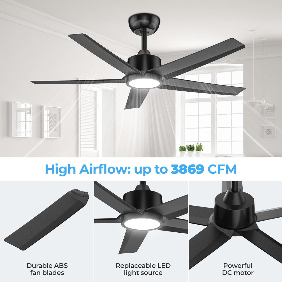 W5 44"  LED Ceiling Fan with 6 Speed and Timer Setting