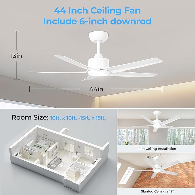 W5 44"  LED Ceiling Fan with 6 Speed and Timer Setting