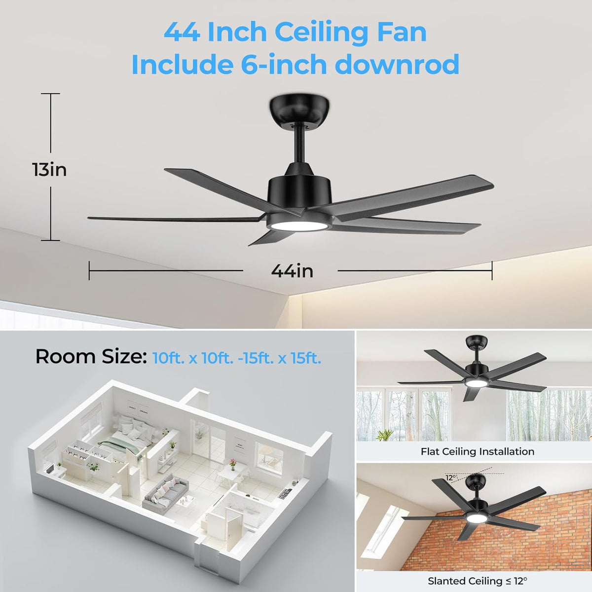 W5 44"  LED Ceiling Fan with 6 Speed and Timer Setting