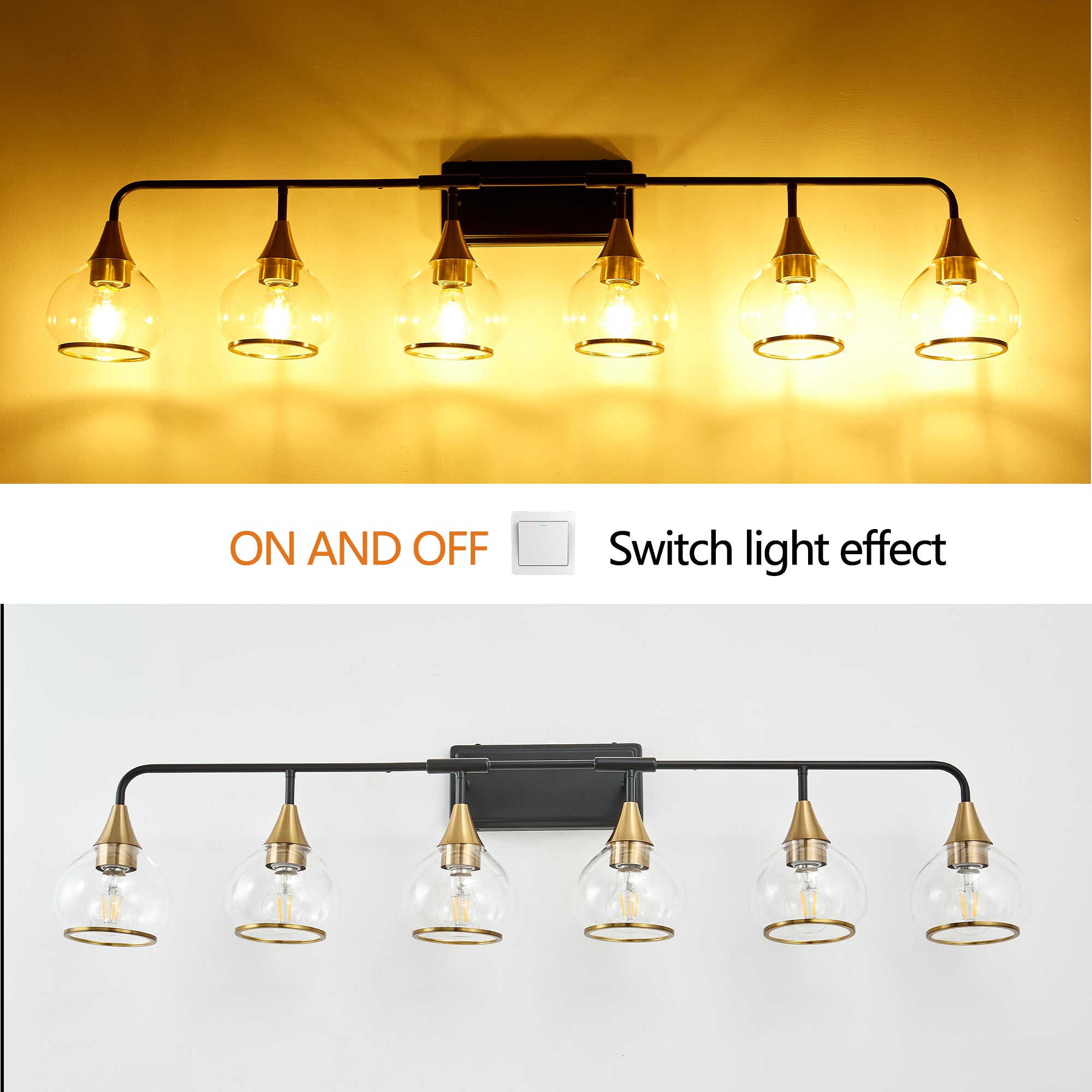 Black and Gold Bathroom Vanity Light Glass Shade