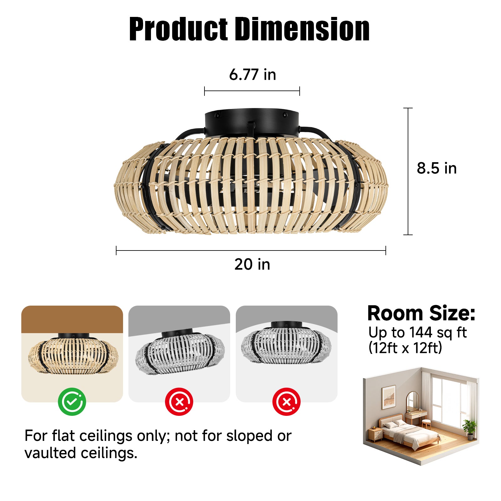 20 Inch LED Caged Bamboo Chip Ceiling Fan