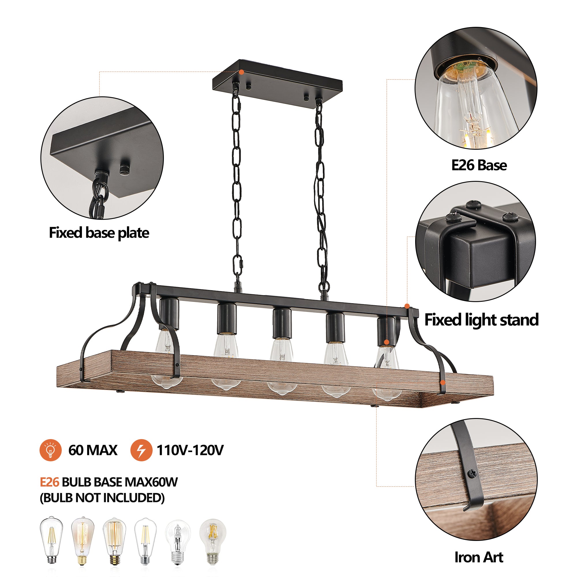 Wood Linear Industrial Light Fixture