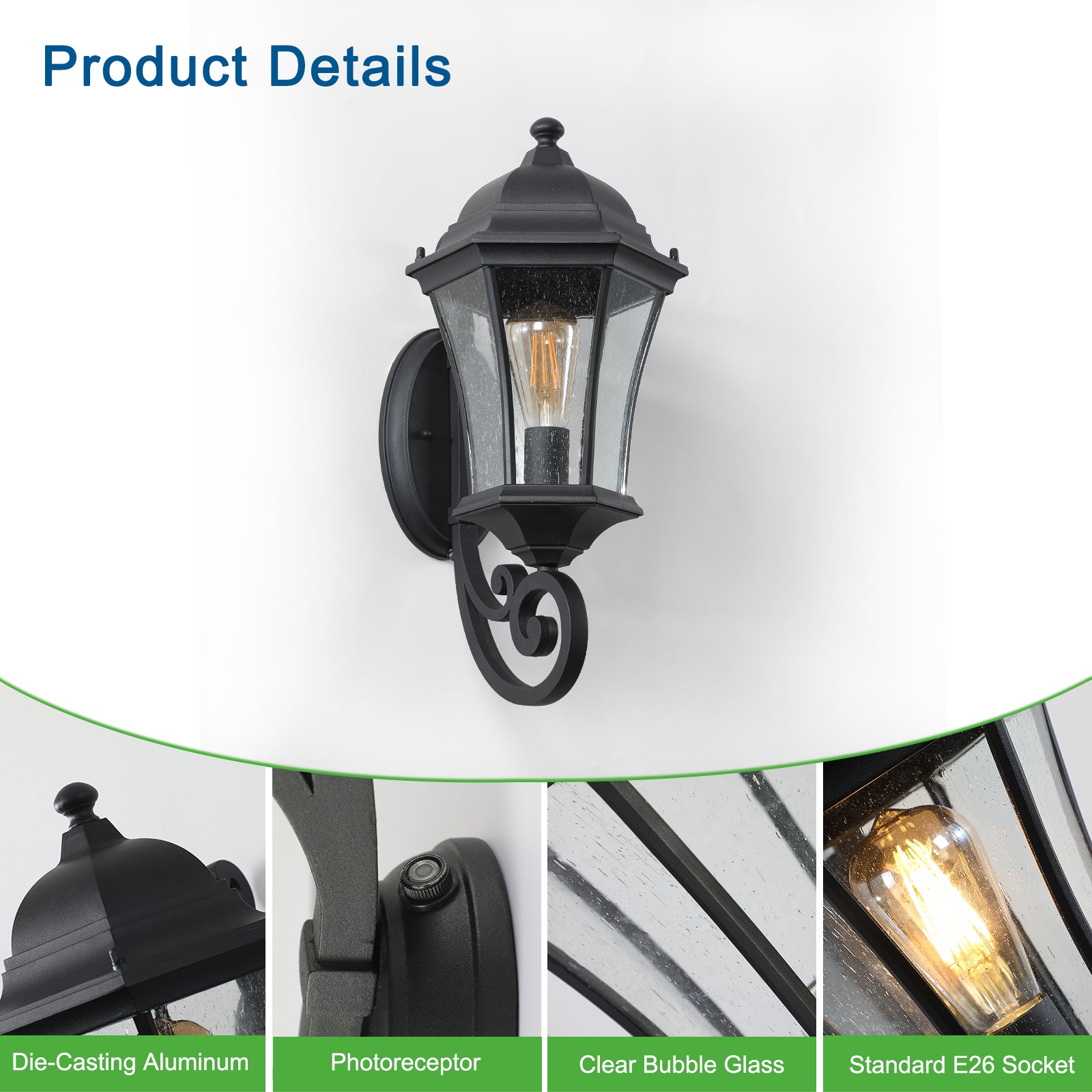 Outdoor Wall Light with Glass Shade Lighting Sensor