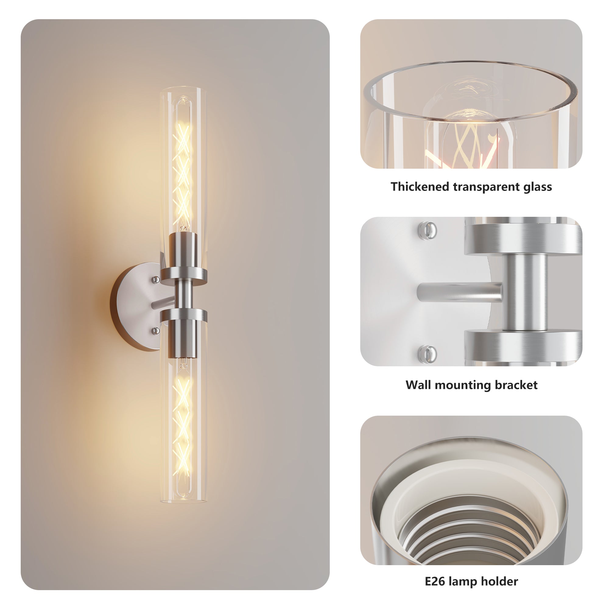 2 Set Modern Wall Sconce with Clear Glass