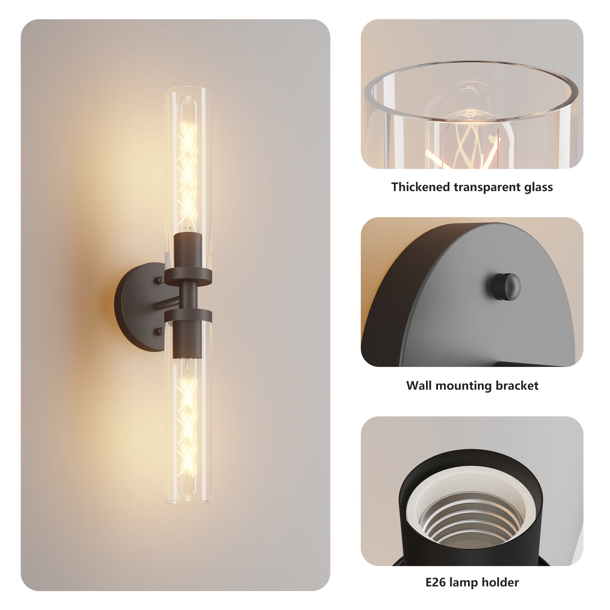 2 Set Modern Wall Sconce with Clear Glass