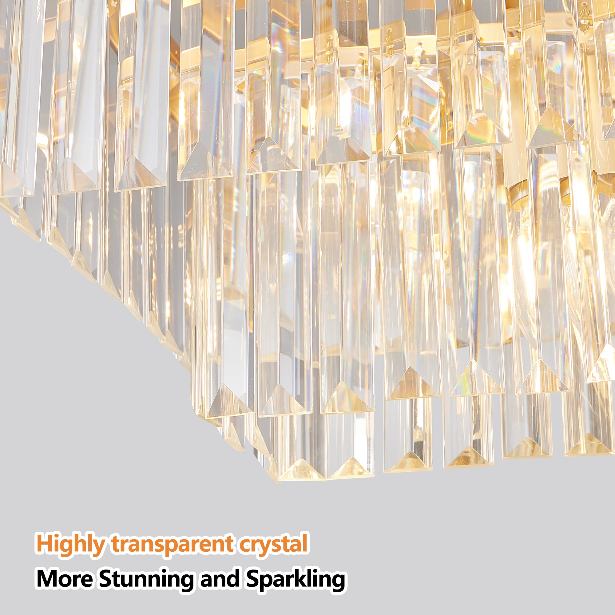 Modern Rectangle Crystal Chandelier, Gold Linear