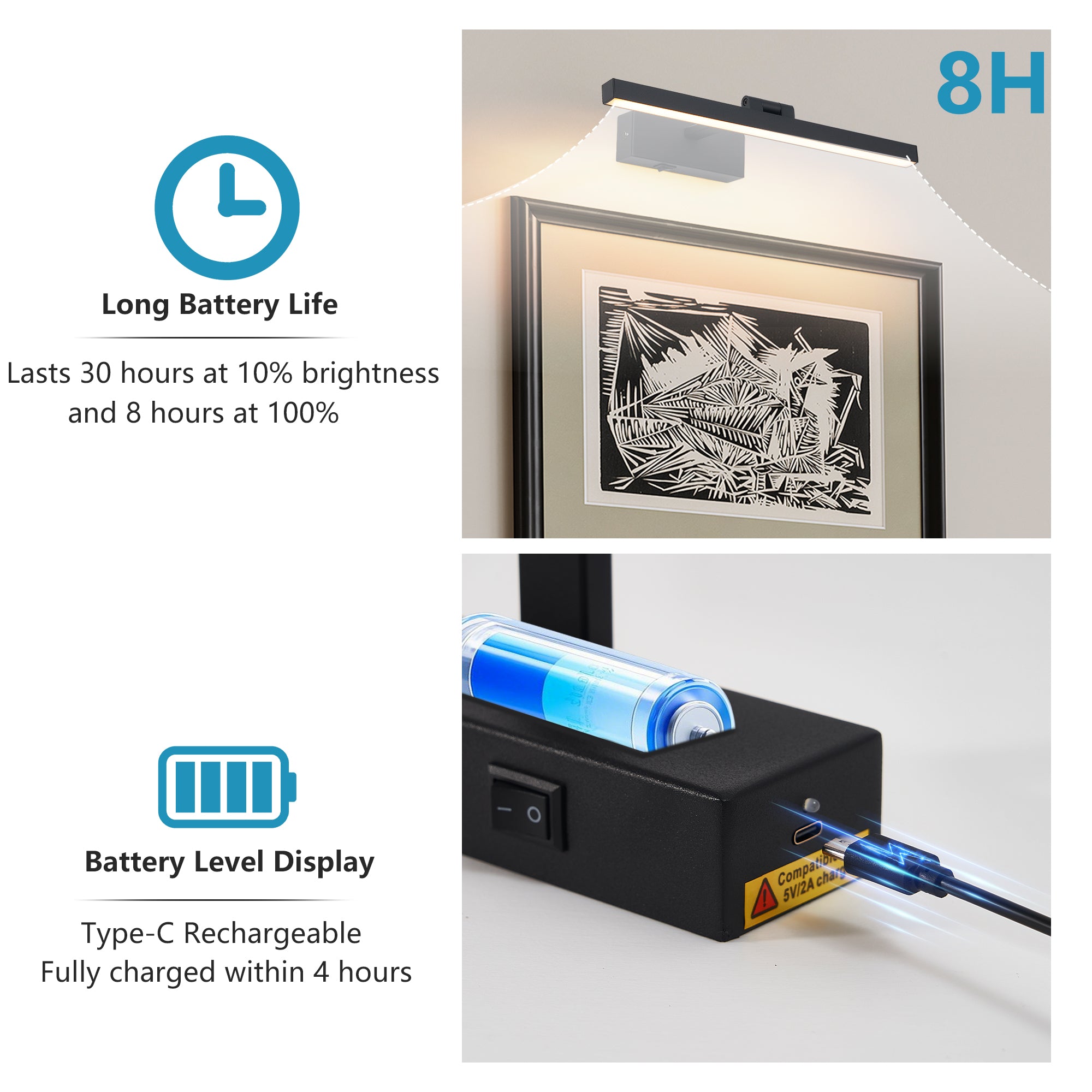 Rechargable Wall Lights Rotatable Sconce with Remote Control