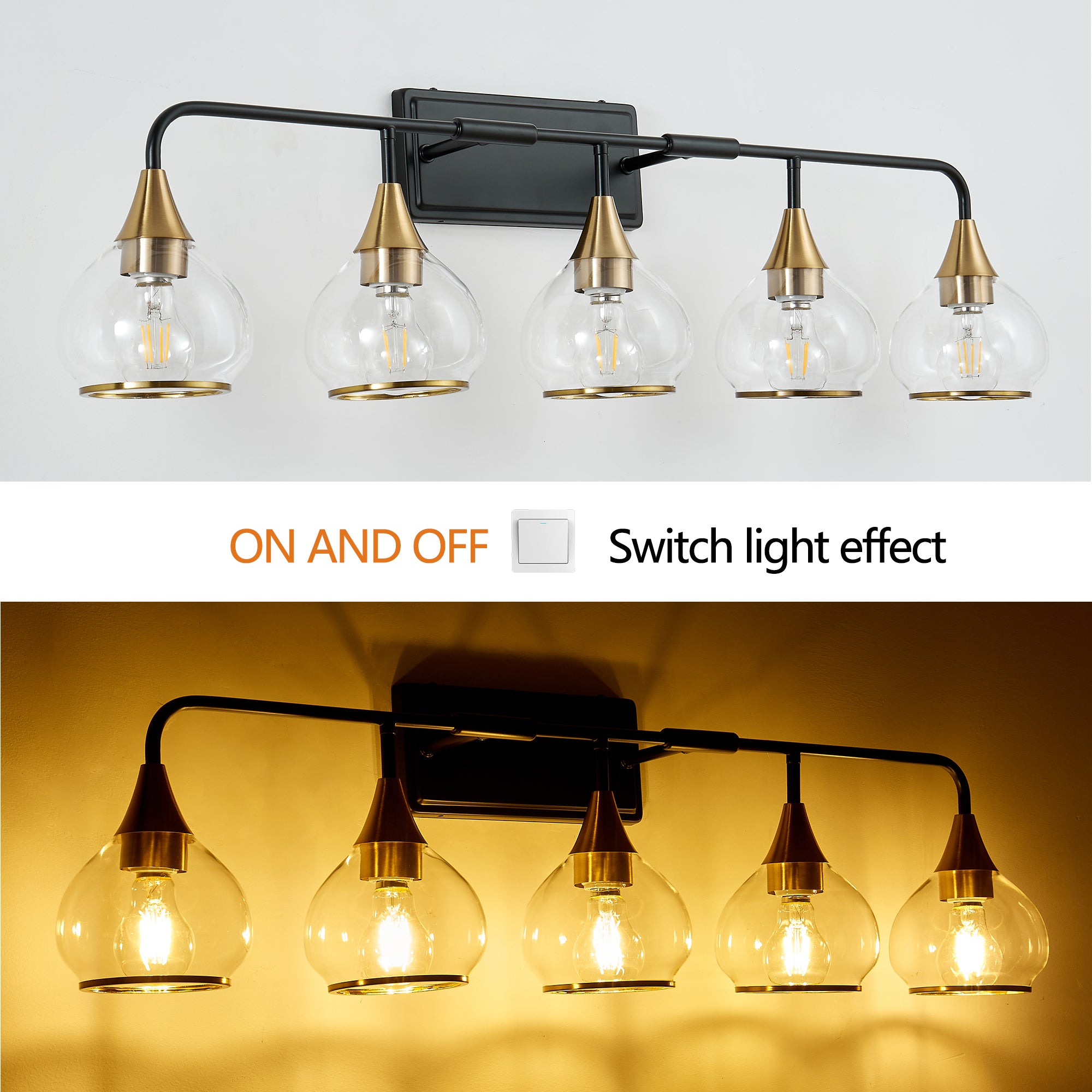 Black and Gold Bathroom Vanity Light Glass Shade