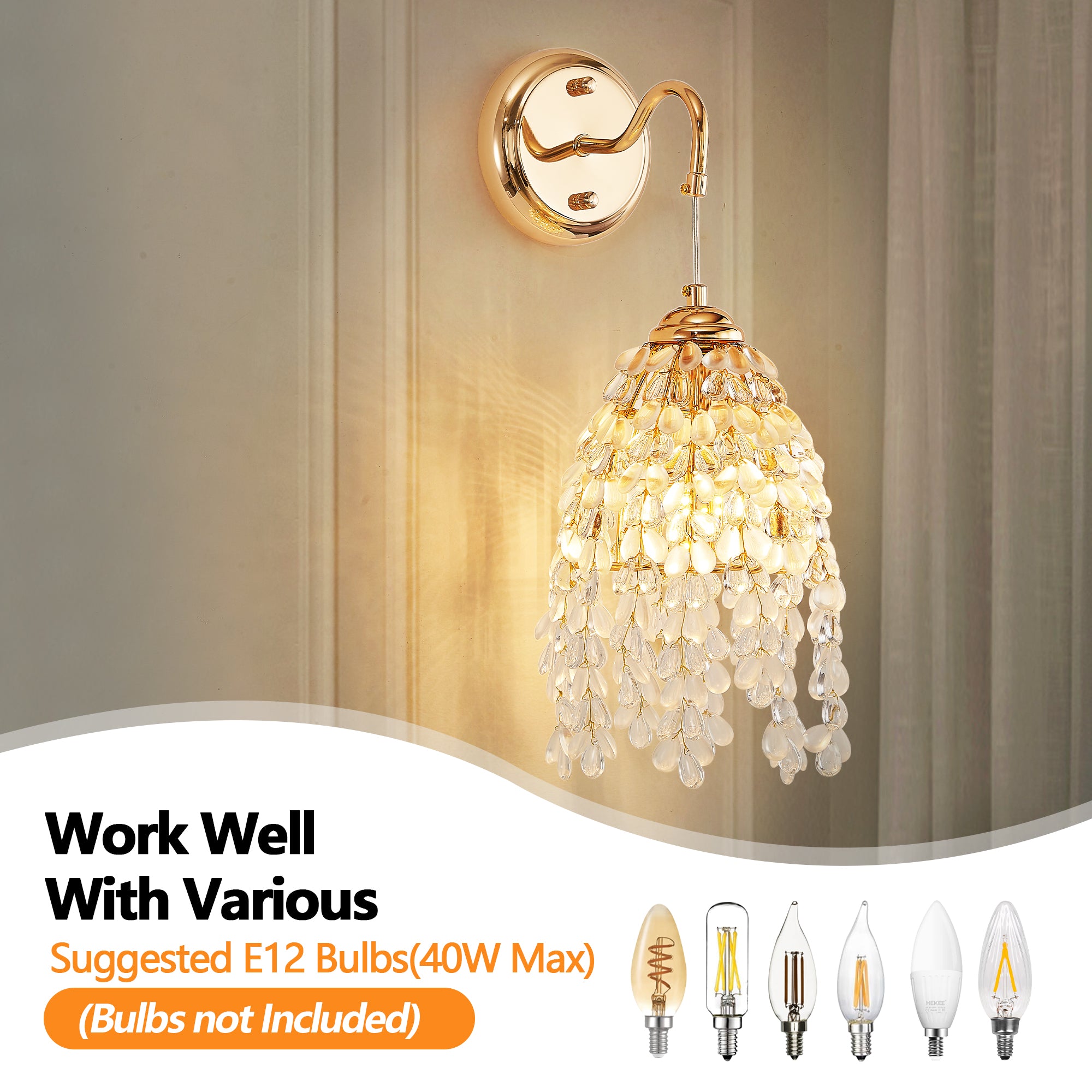 Crystal Wall Sconces Set of 2, Gold Grape Shaped Wall Lamp