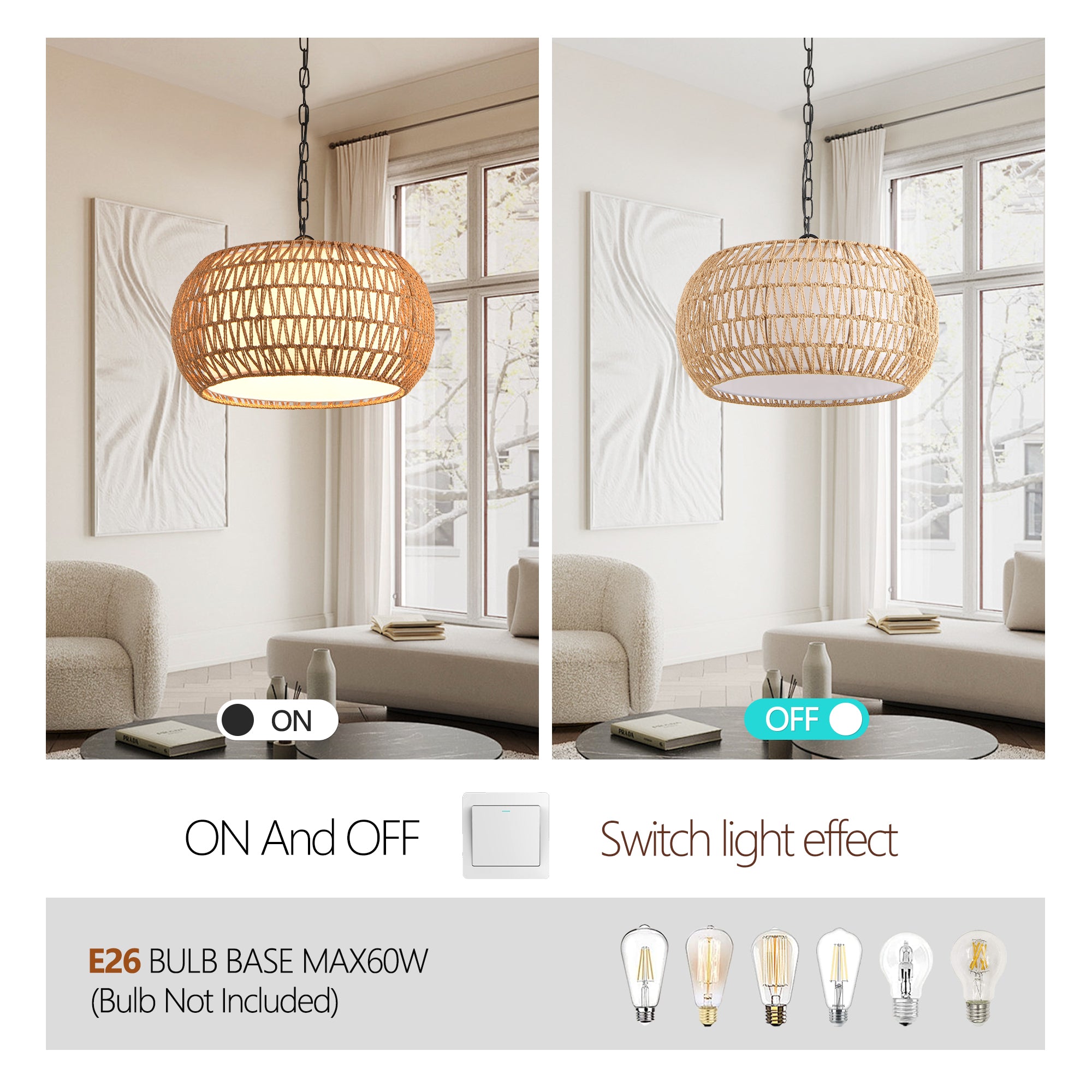 Hand Woven Pendant Light with Linen Shade