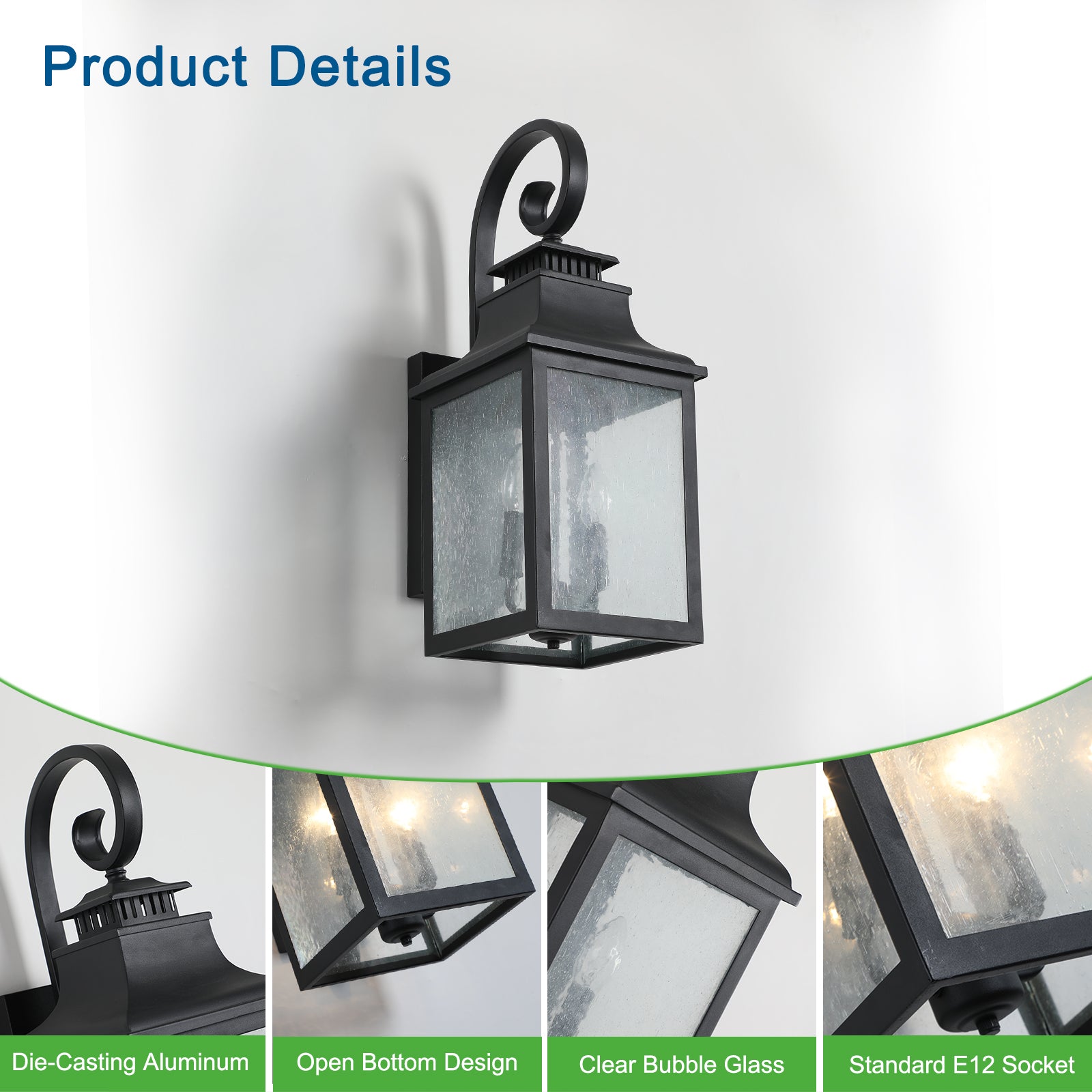 Seedy Glass Lantern Outdoor Wall Light Fixture