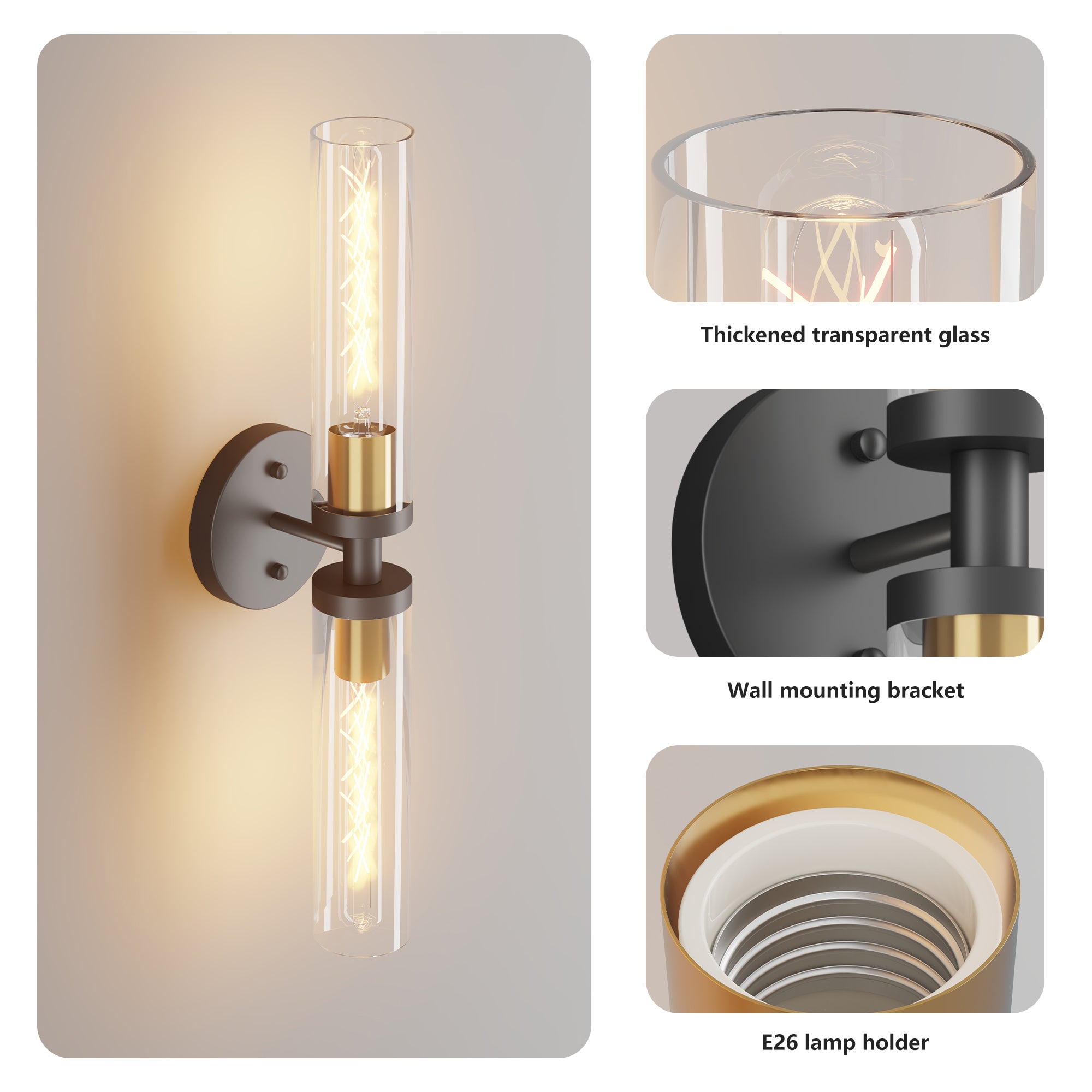 2 Set Modern Wall Sconce with Clear Glass