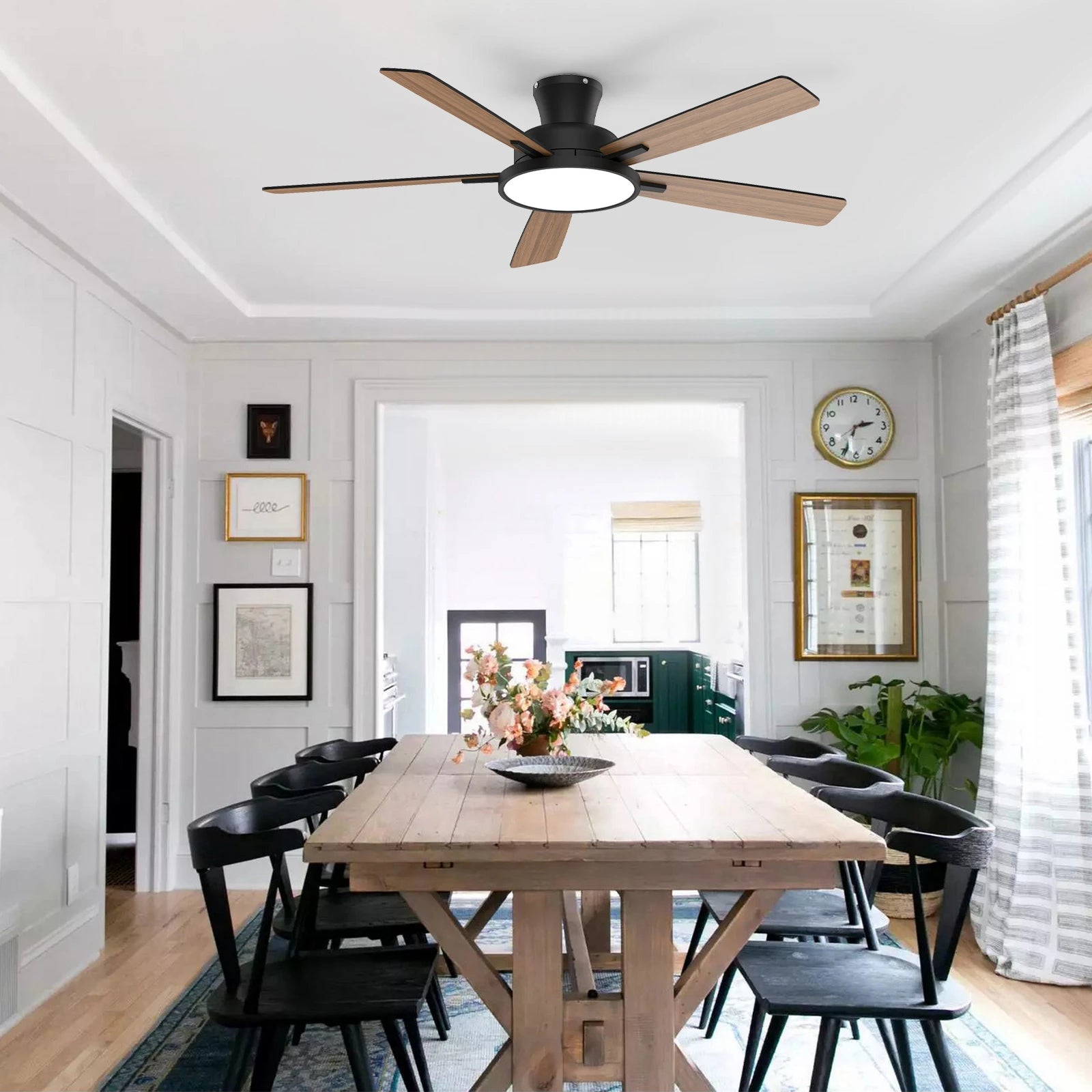 52" Flush Ceiling Fan with Light with Plywood Blades