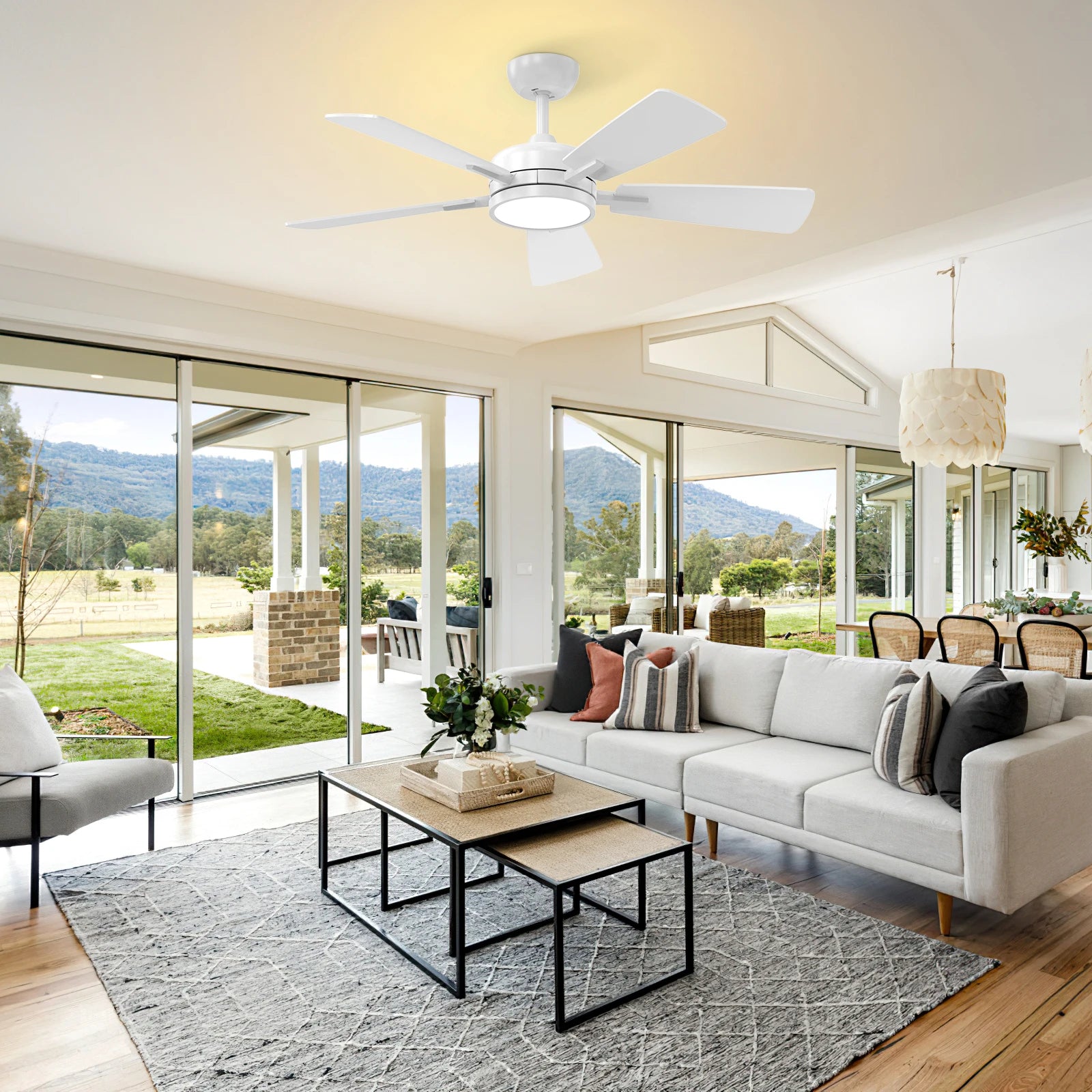 46" Downrod Mount LED Ceiling Fan with Back Light, Dimmable
