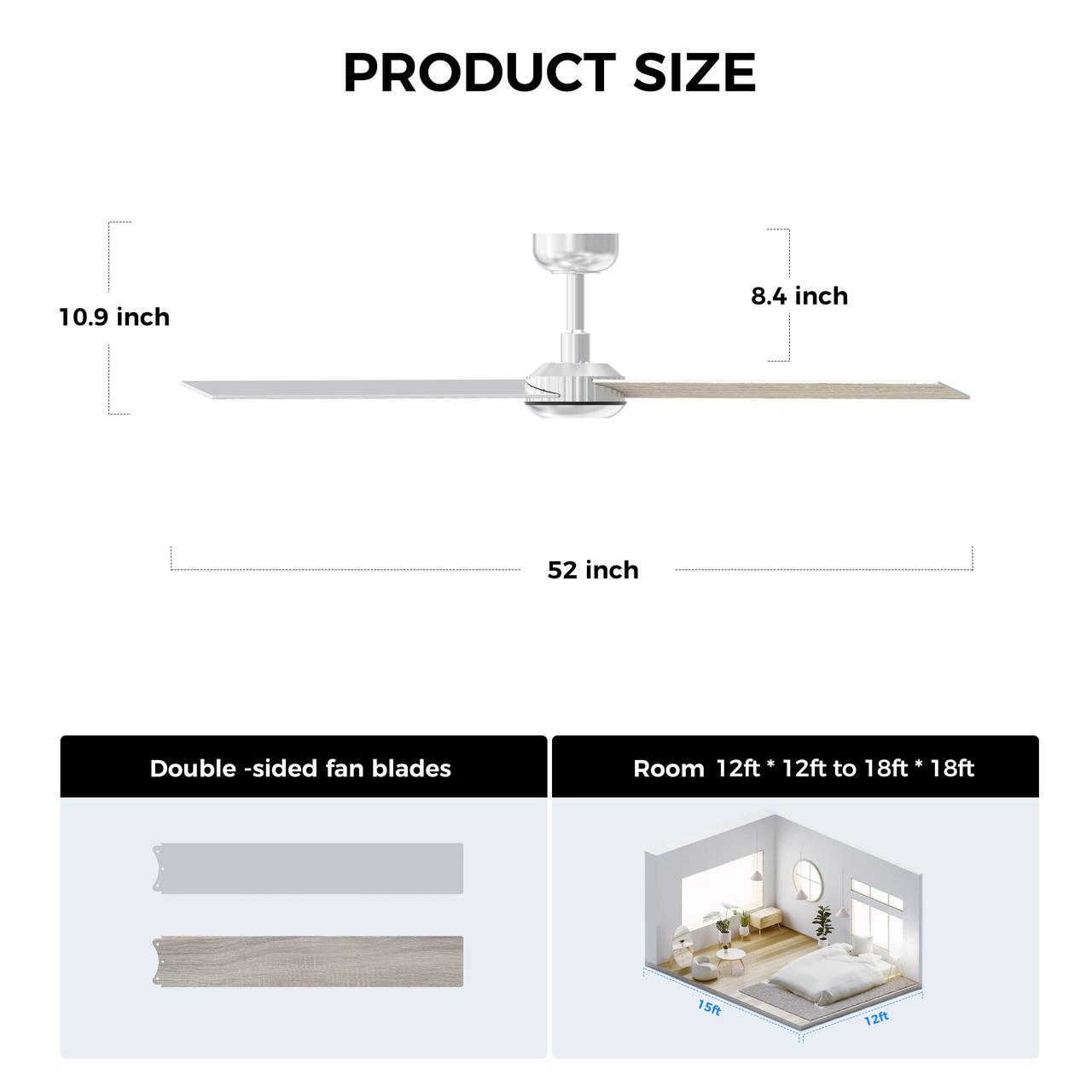 X3 52 Inch LED Ceiling Fan, Plywood Double Side Blades