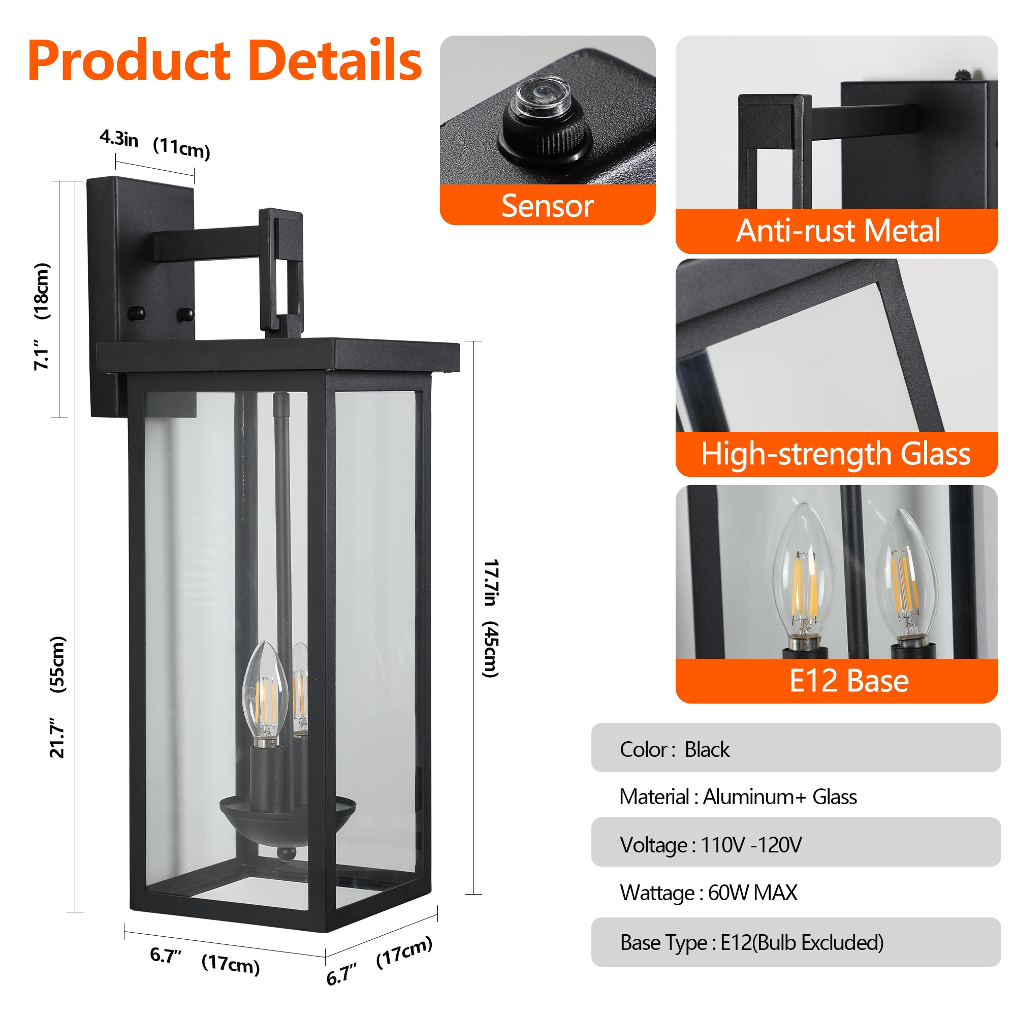 Outdoor Waterproof Porch Lighting Sensing Wall Light