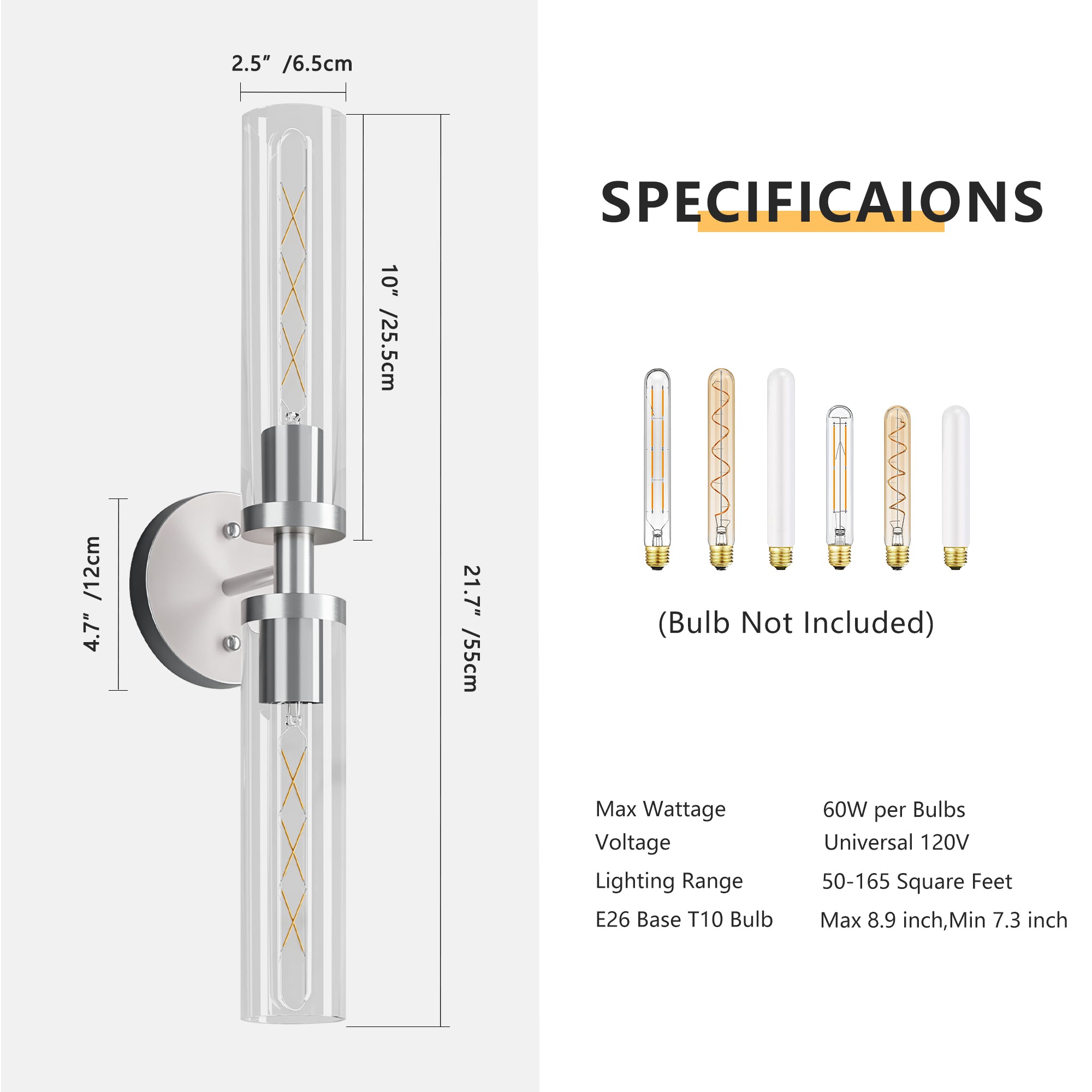 2 Set Modern Wall Sconce with Clear Glass