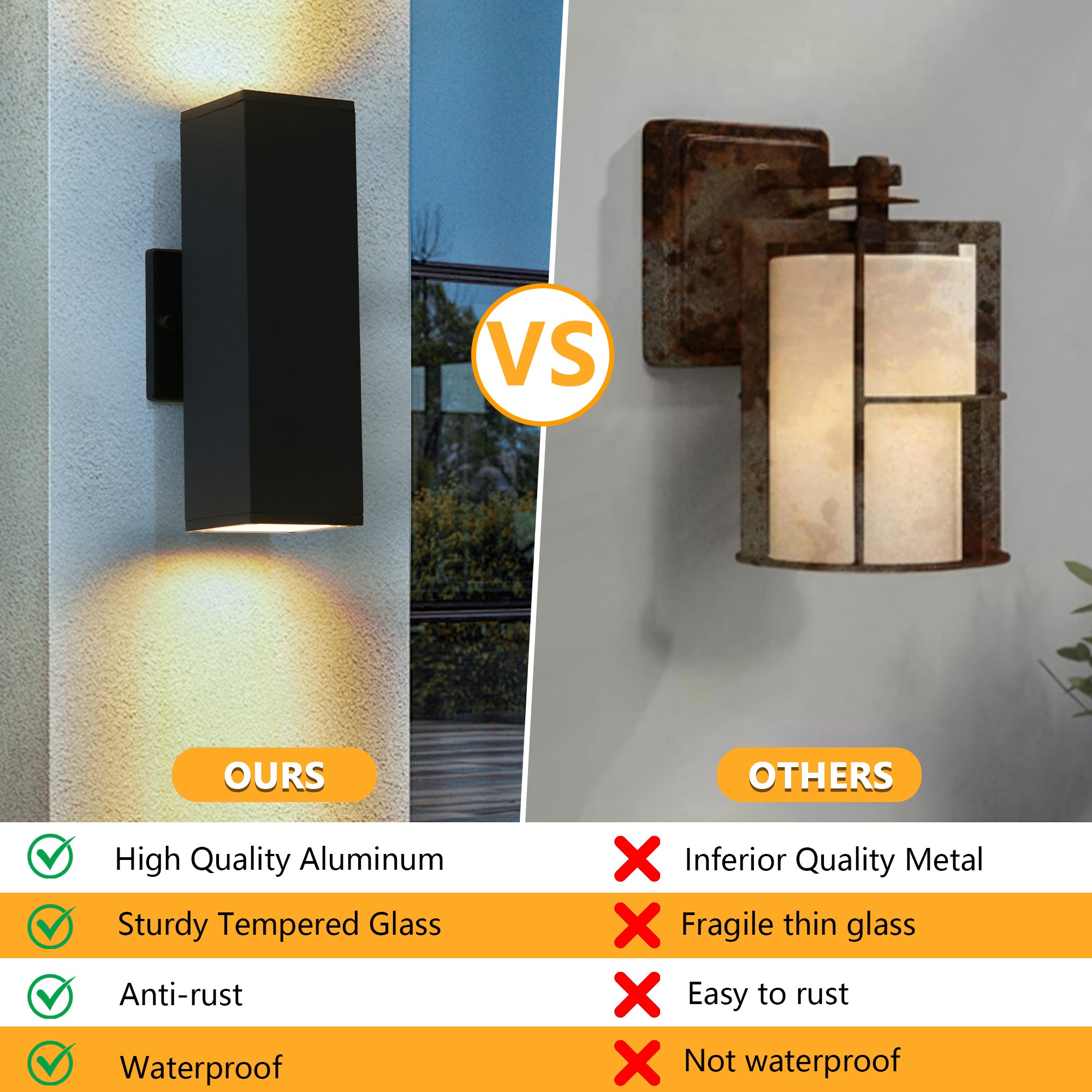 2 Pack Aluminum Modern Outdoor Wall Light