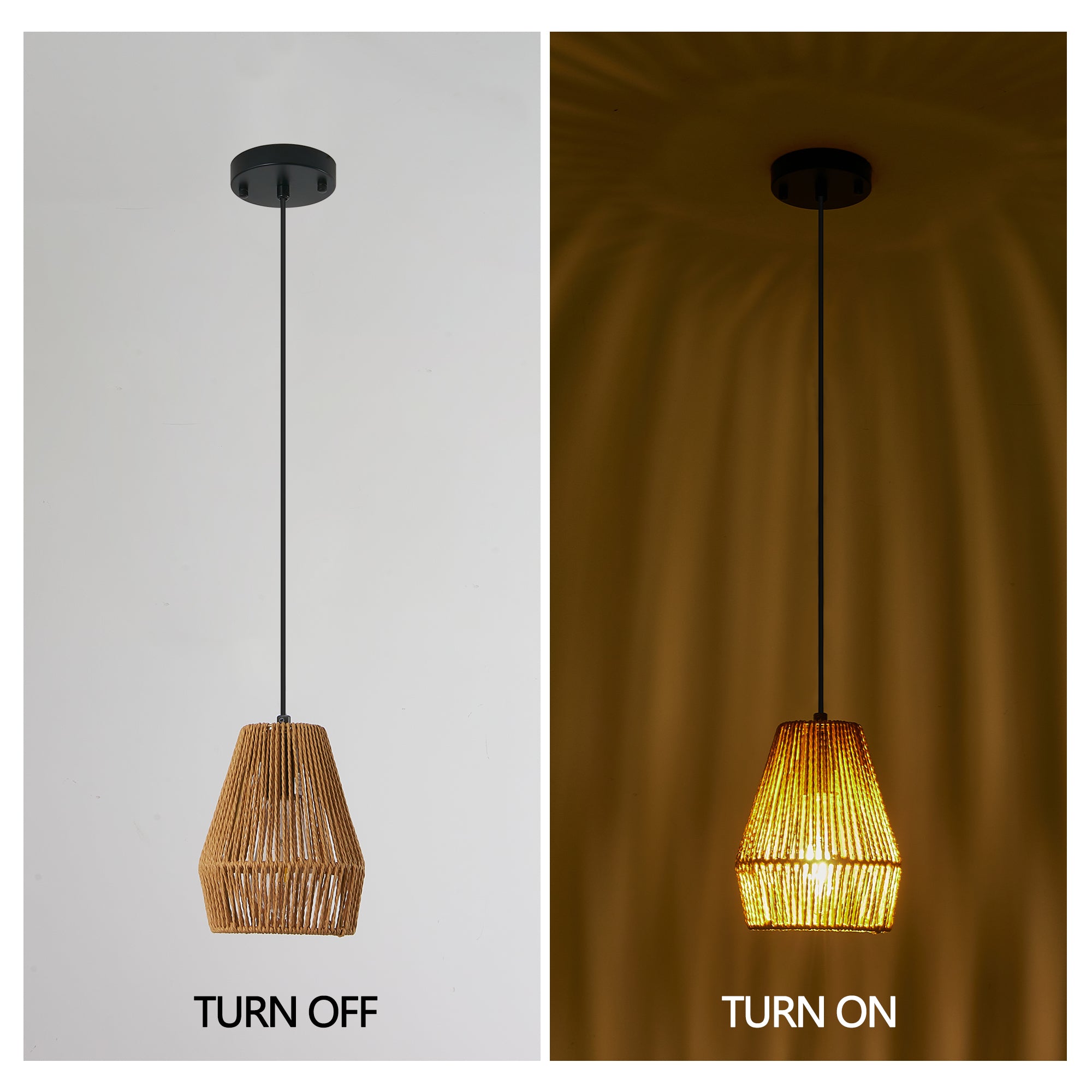 Hanging Lamp 7” with Handwoven Woven Rattan Shade