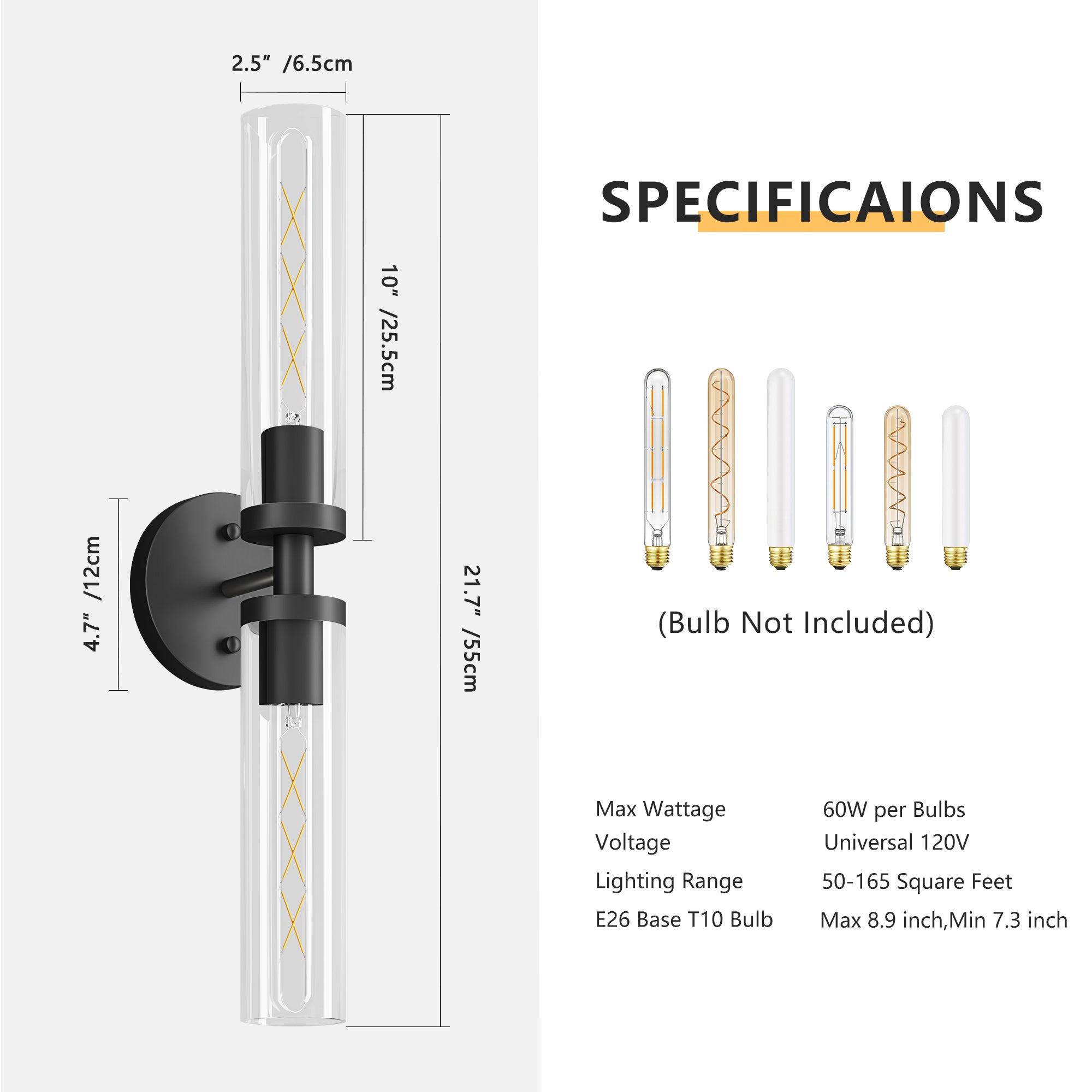 2 Set Modern Wall Sconce with Clear Glass