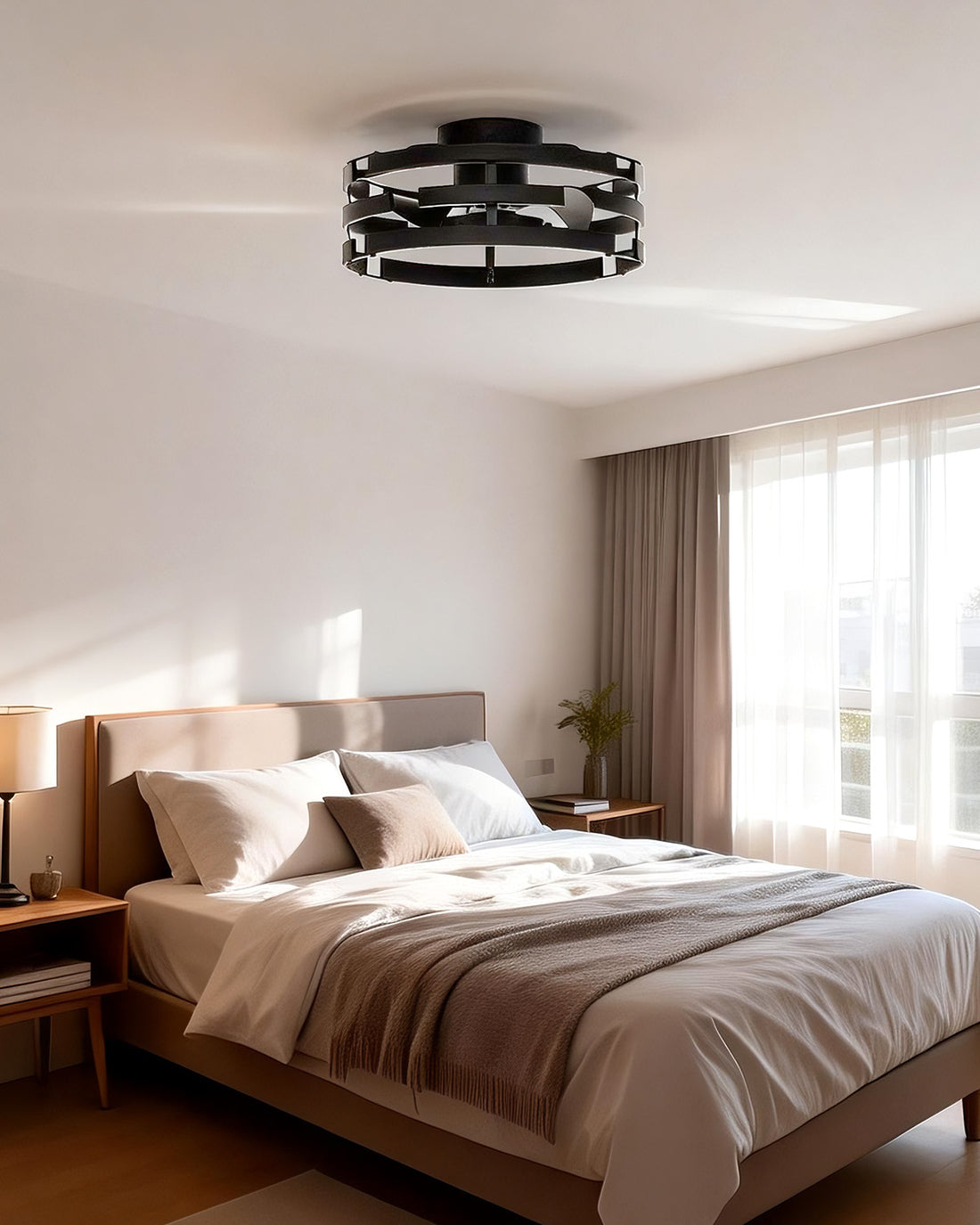 20'' Flush Mount Caged Ceiling Fan with Light and Remote