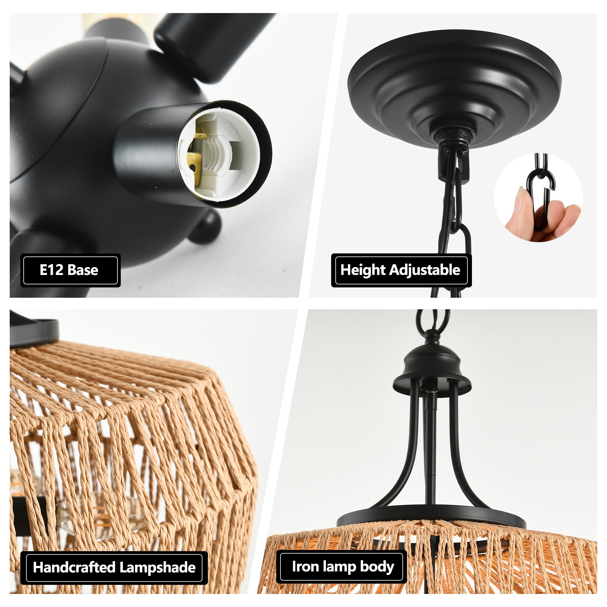 5-Light Rattan Pendant Light with Wicker Lampshade